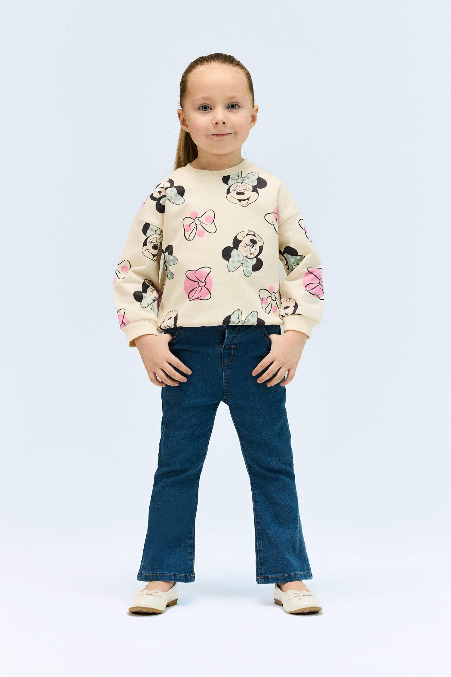 Kız Bebek Disney Mickey & Minnie Bisiklet Yaka Sweatshirt