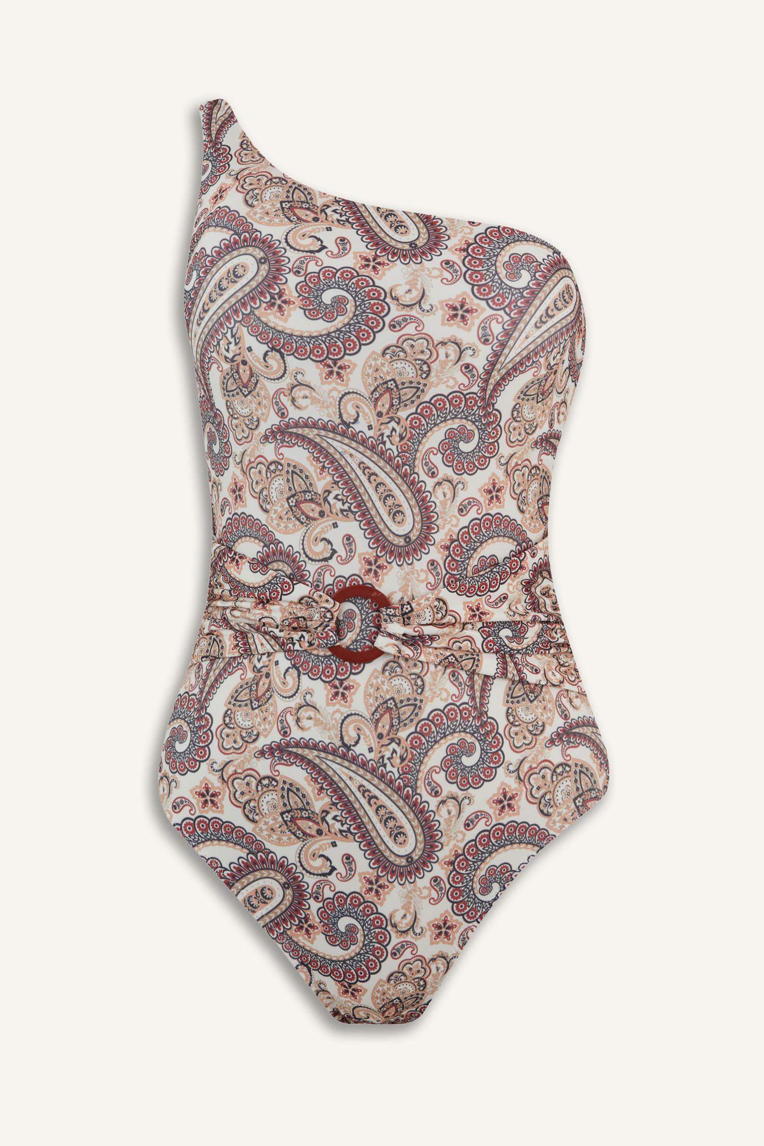 Fall in Love One Shoulder Shawl Patterned Swimsuit