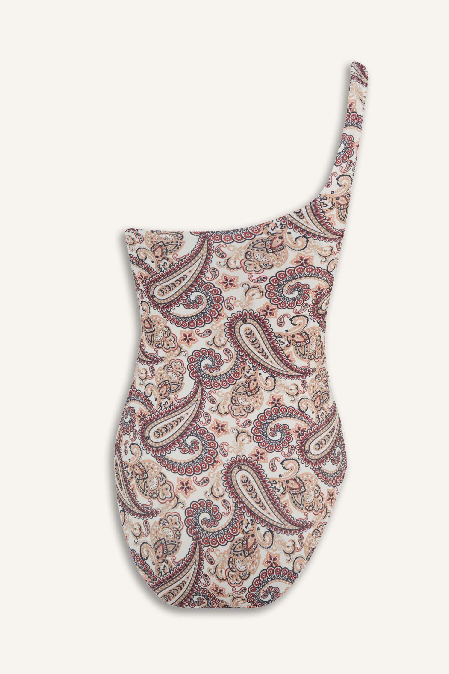 Fall in Love One Shoulder Shawl Patterned Swimsuit