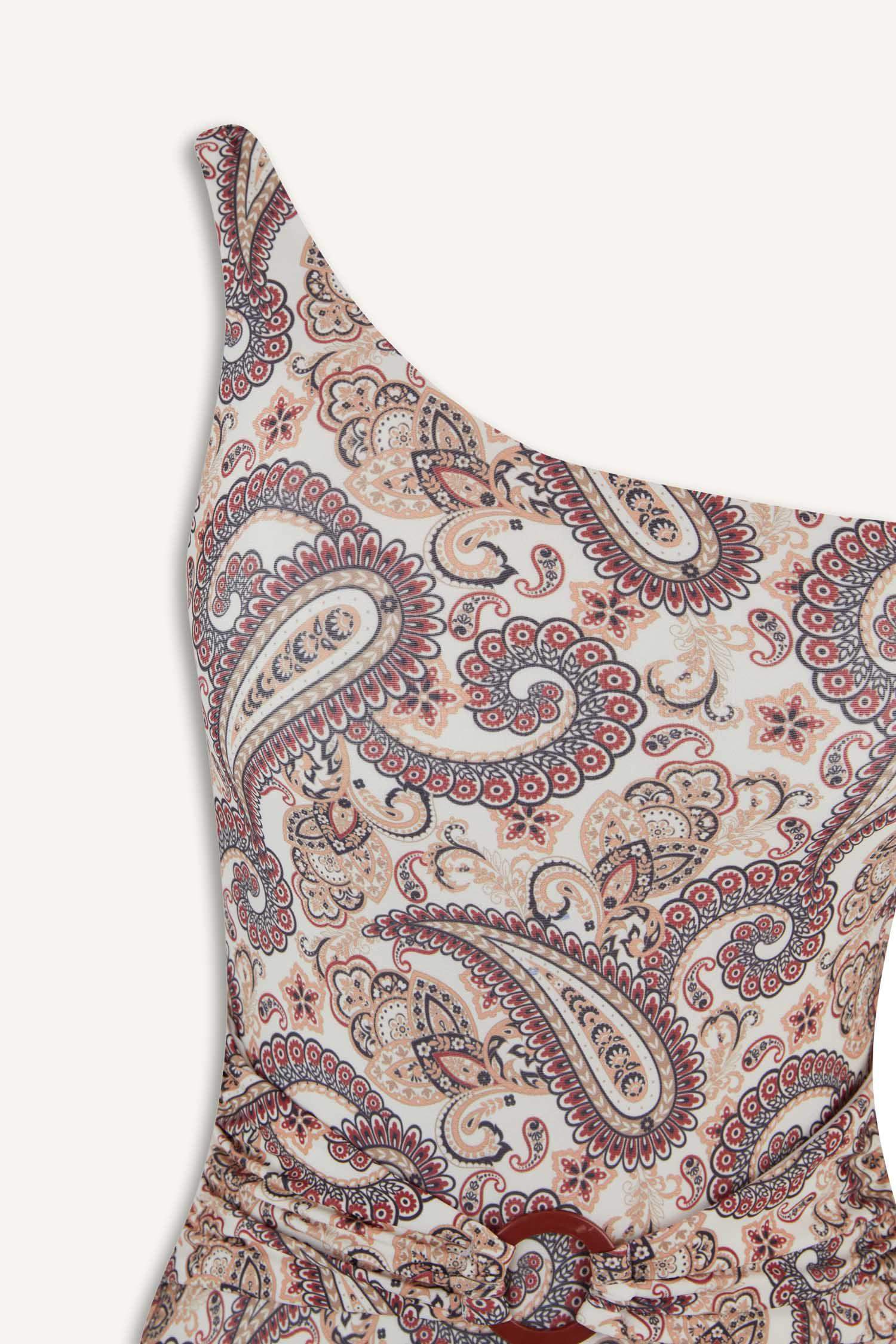 Fall in Love One Shoulder Shawl Patterned Swimsuit