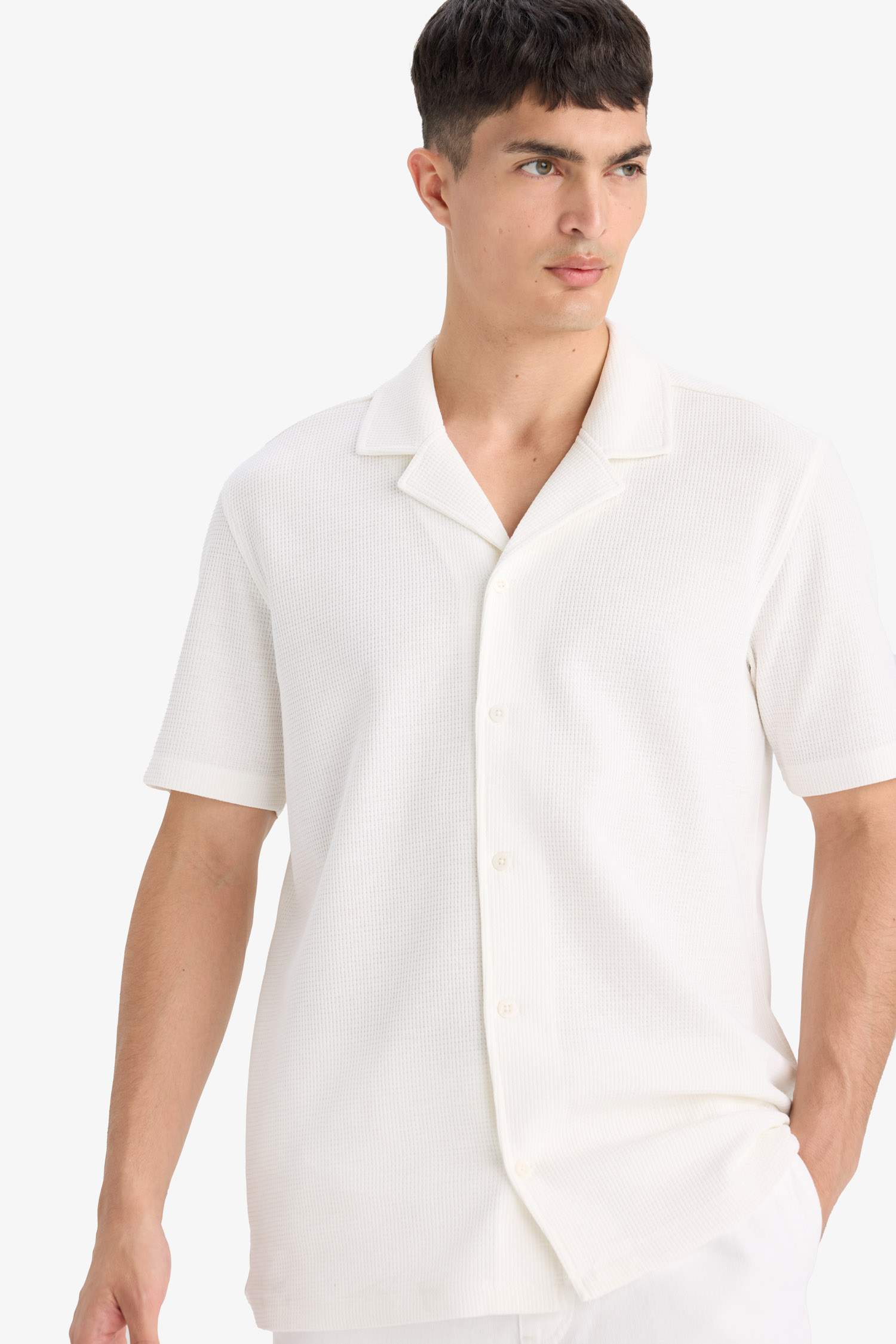 قميص بولو وافل قطن نص ردن قصة عادية