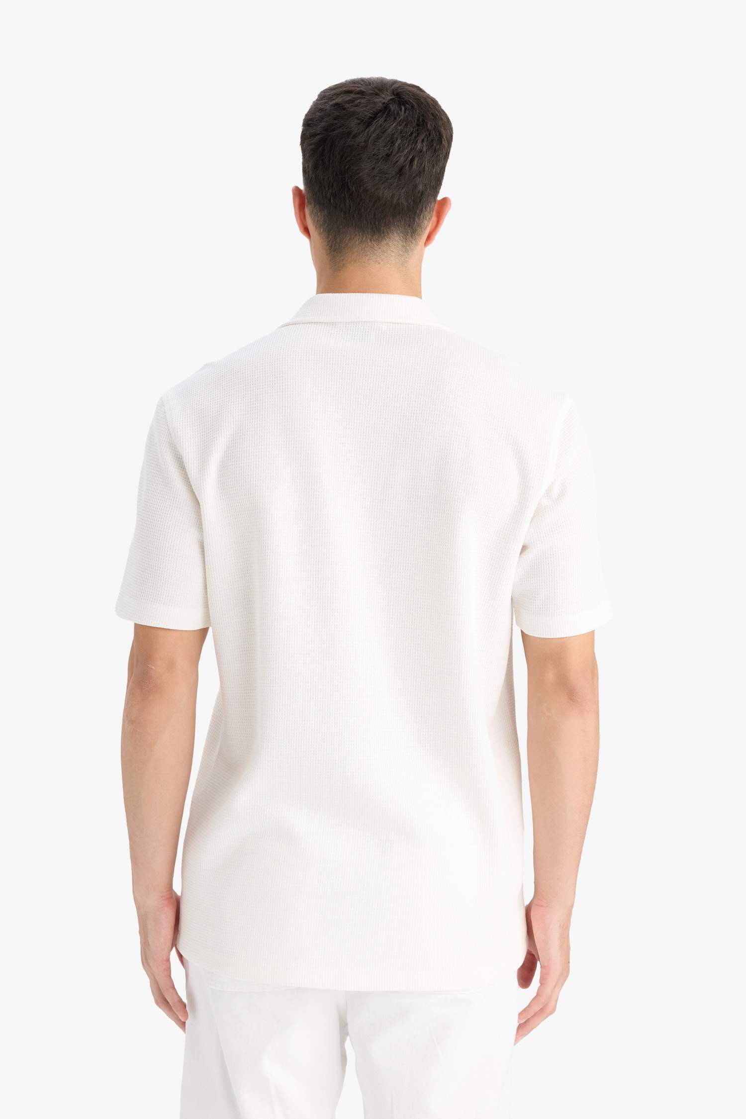 قميص بولو وافل قطن نص ردن قصة عادية