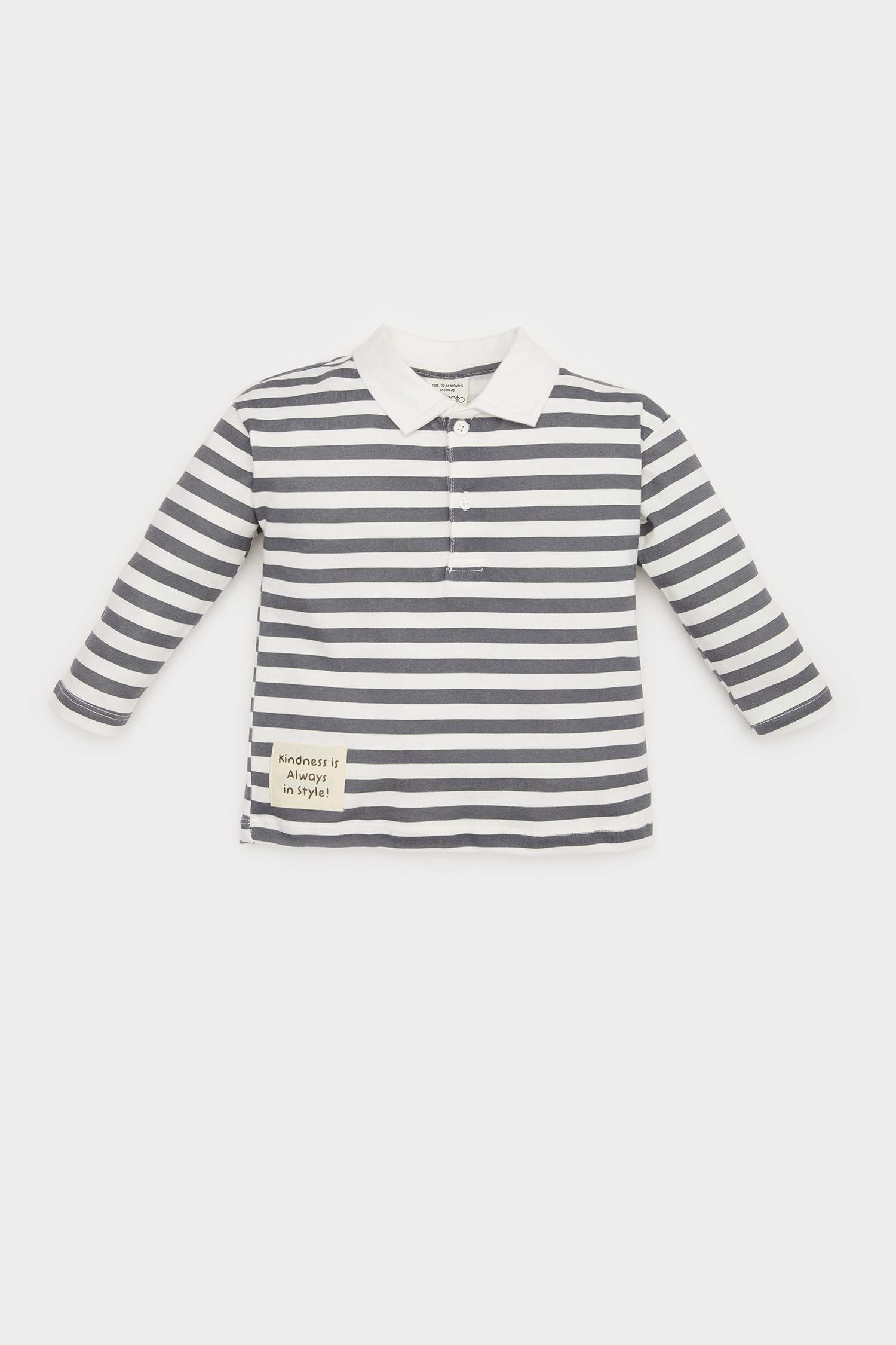 Baby Boy Polo Collar Label Printed Striped T-shirt