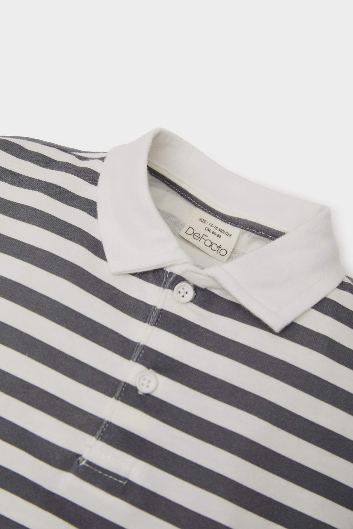 Baby Boy Polo Collar Label Printed Striped T-shirt