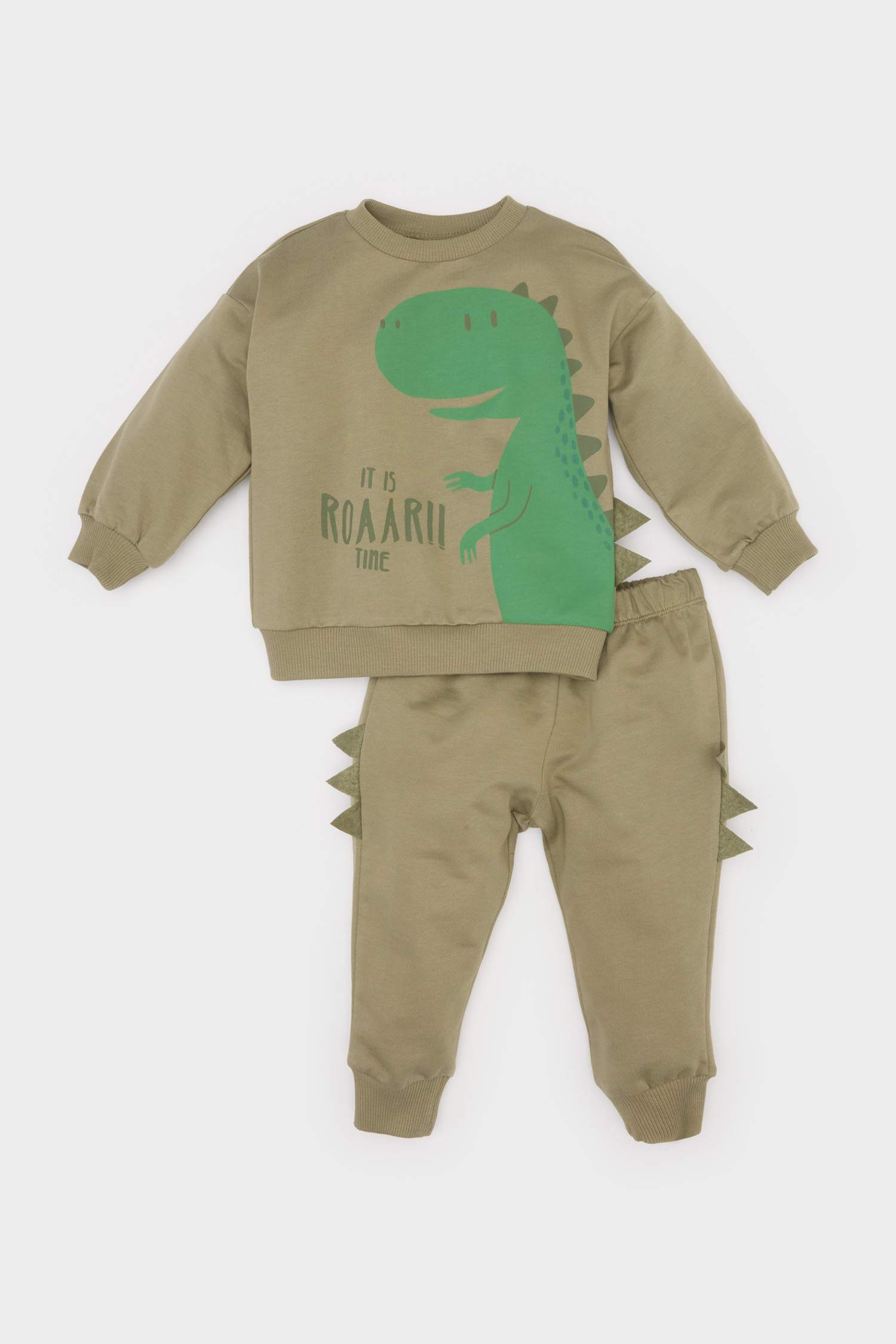 Erkek Bebek 2'li Takım Dinozor Baskılı Sweatshirt Beli Lastikli Eşofman Altı