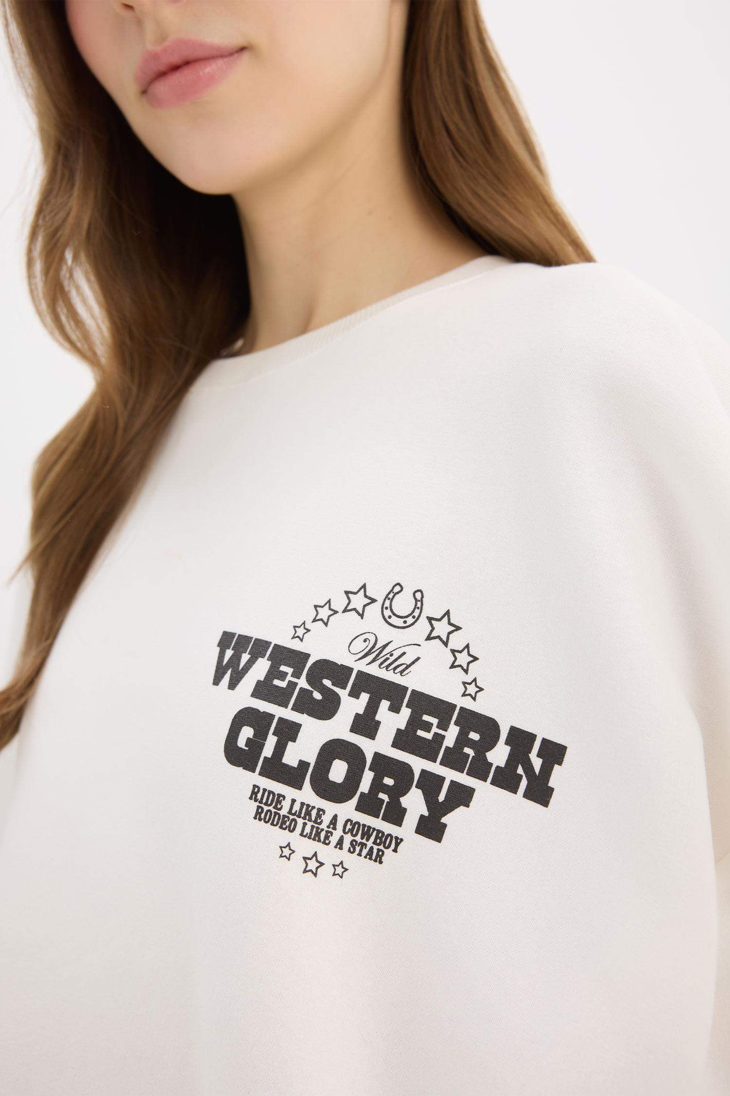 Oversize Geniş Kalıp Bisiklet Yaka Sırt Baskılı Kalın Sweatshirt