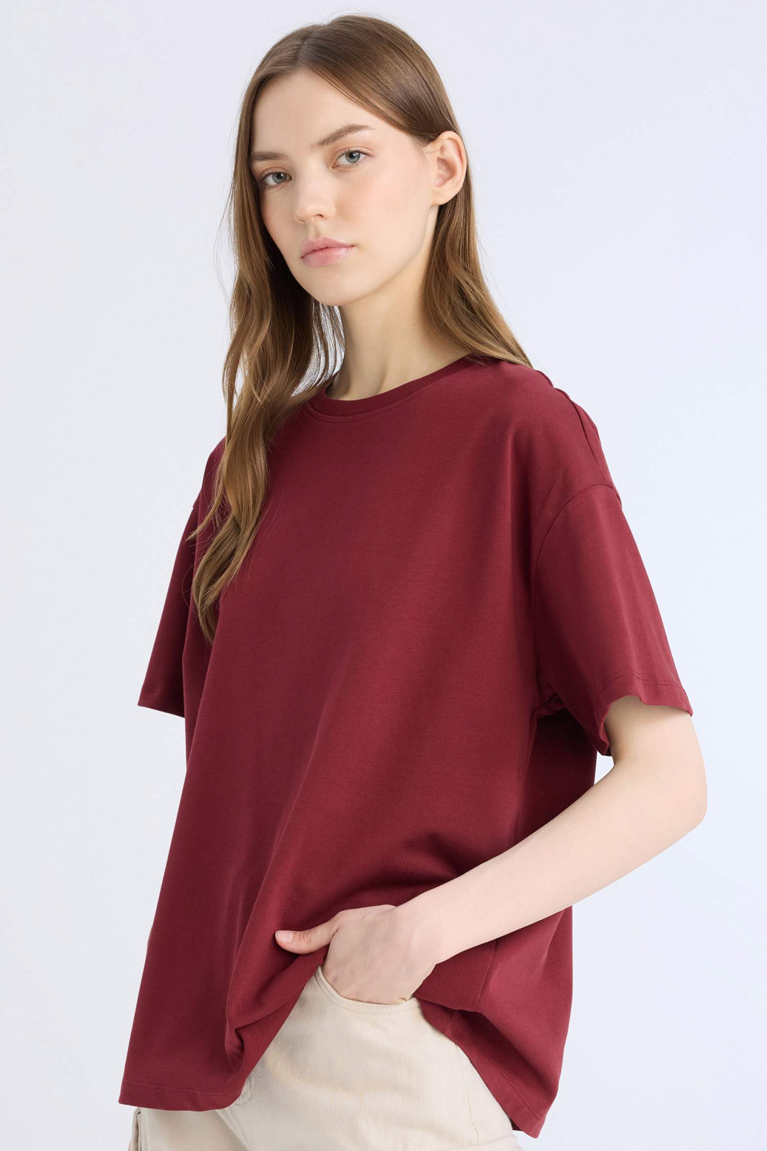 تيشيرت سادة نص ردن اوفر سايز بياخة مستديرة