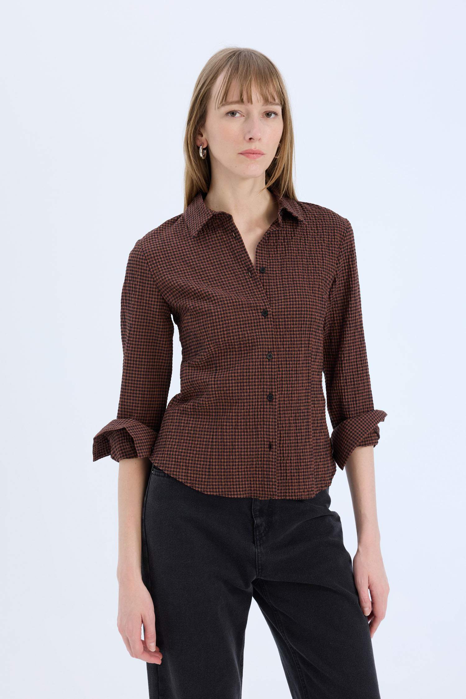 قميص كاروهات ردن طويل سليم فيت