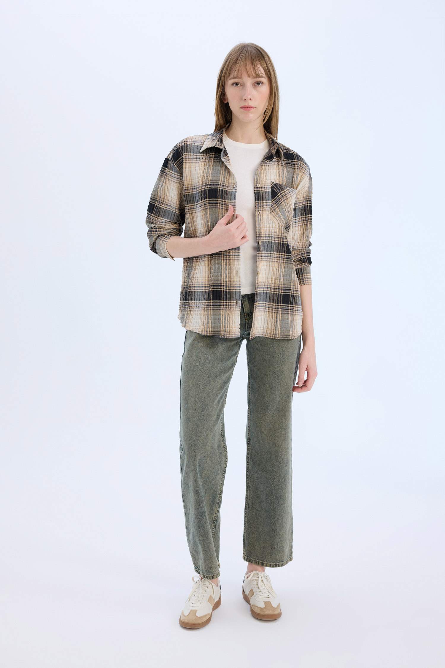 Oversize Fit Plaid Long Sleeve Shirt