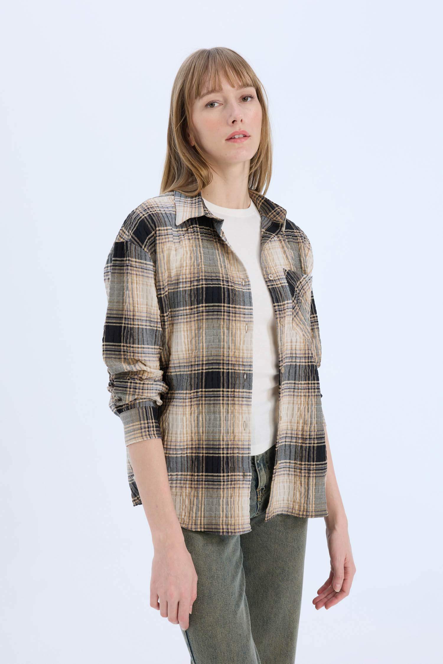 Oversize Fit Plaid Long Sleeve Shirt