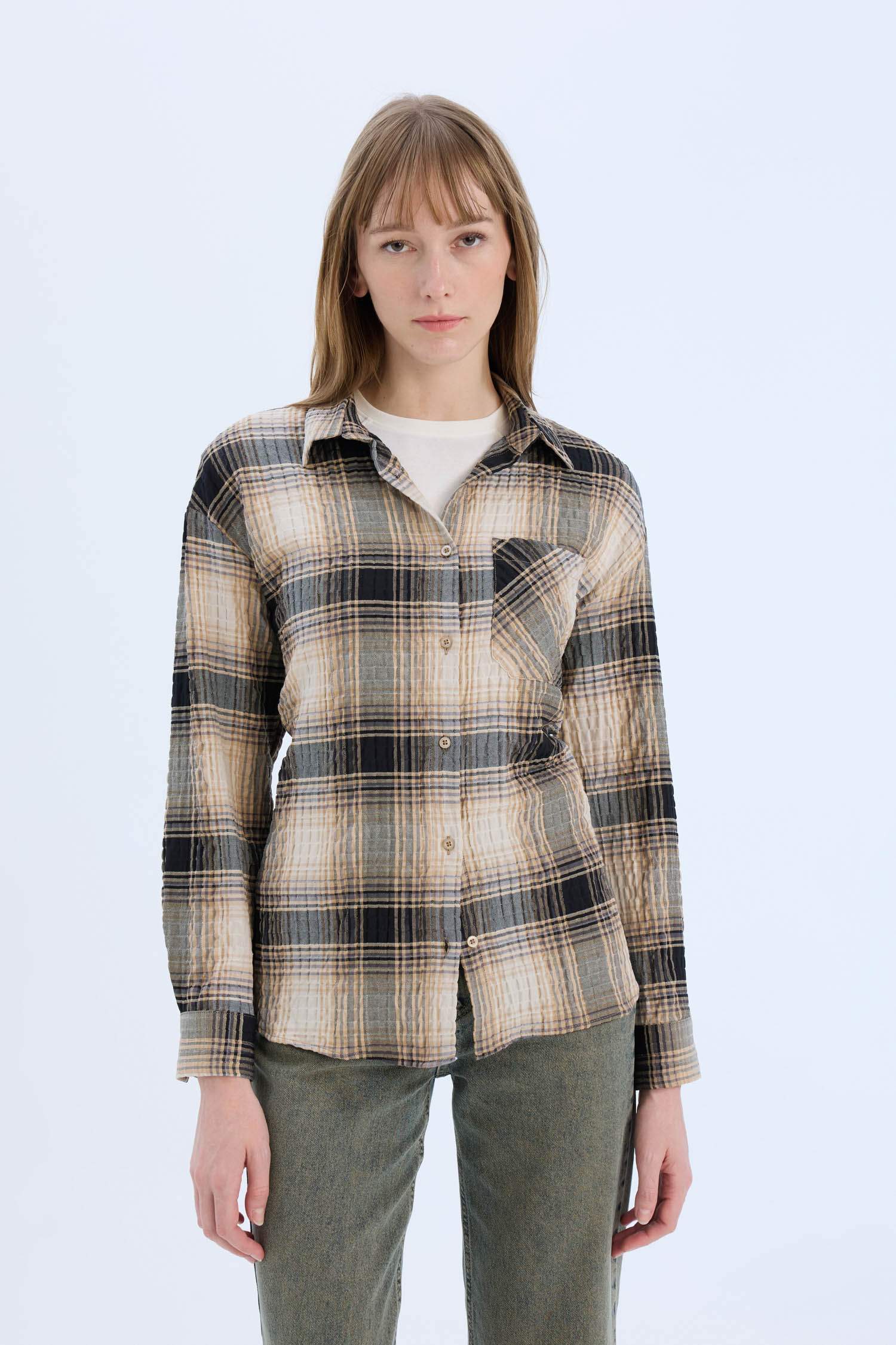 Oversize Fit Plaid Long Sleeve Shirt