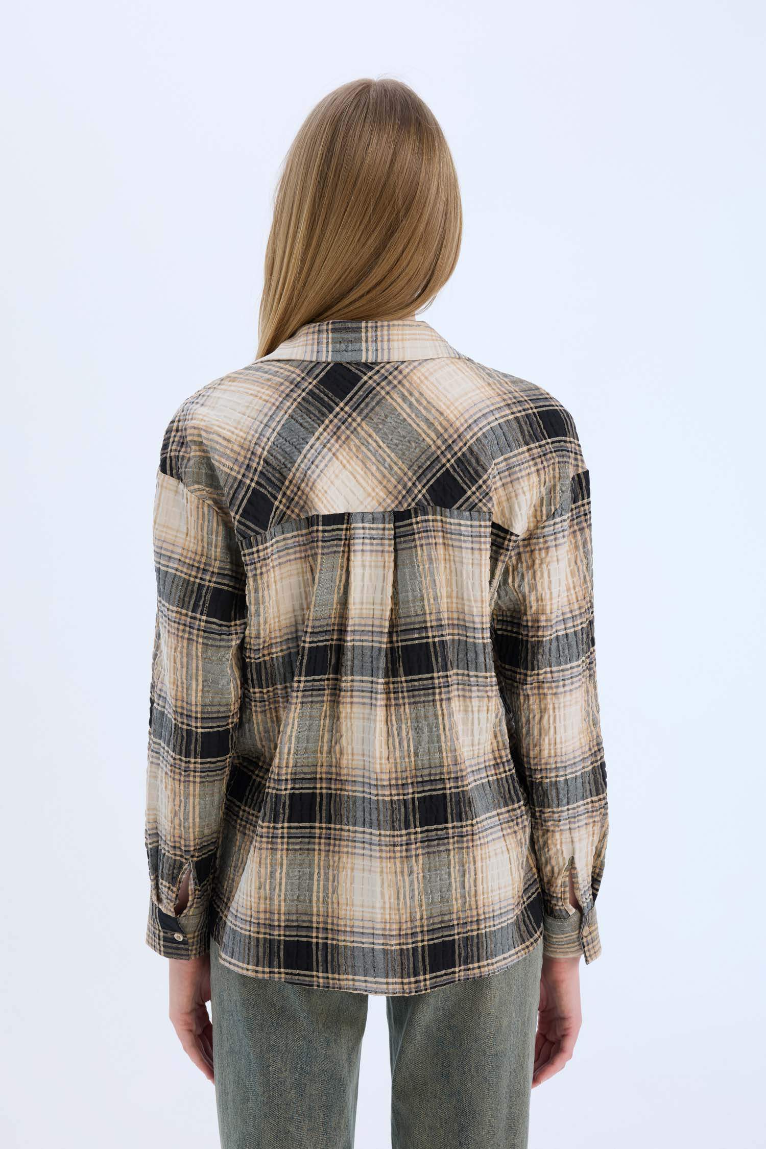 Oversize Fit Plaid Long Sleeve Shirt