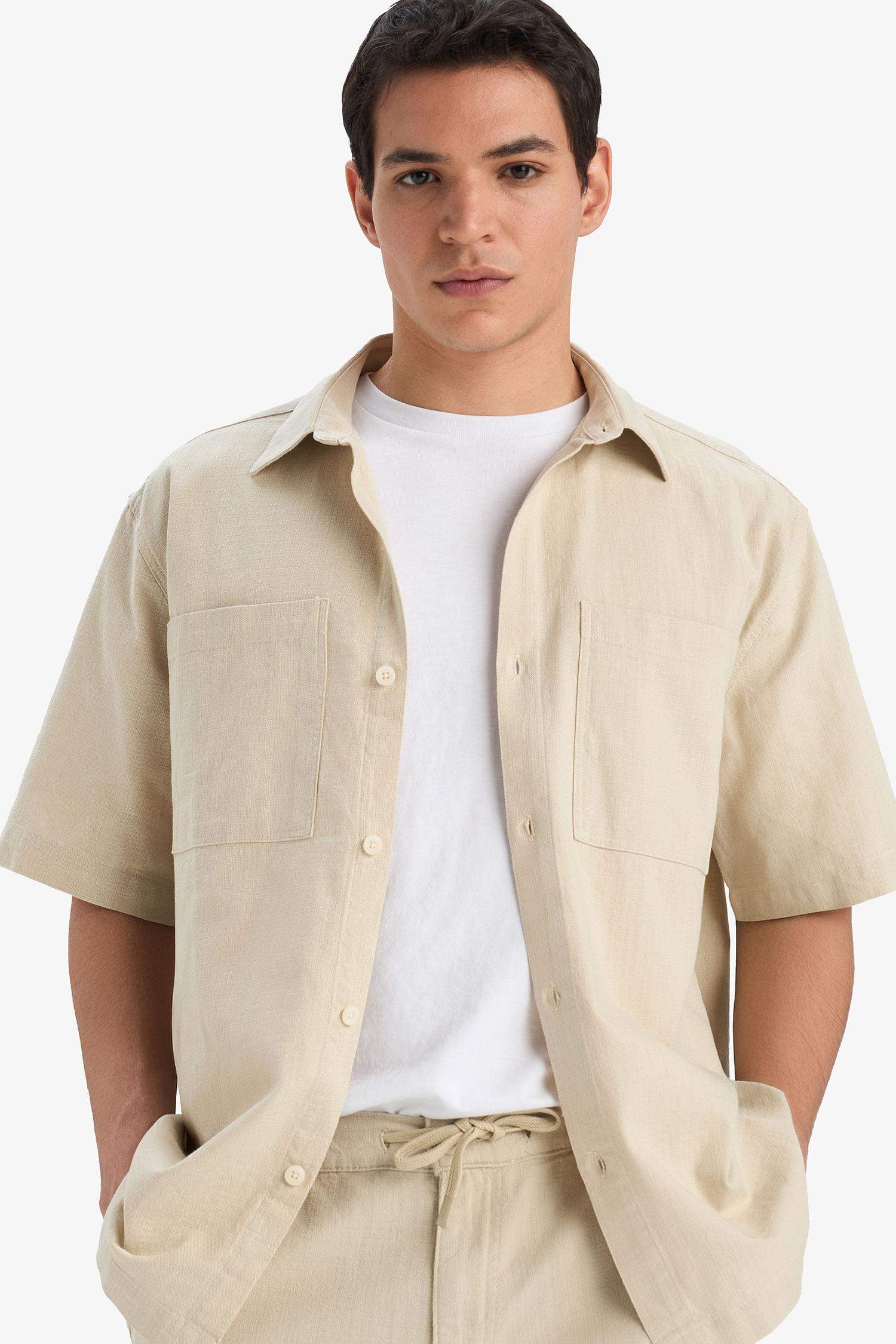 %100 Pamuk Relax Fit Yazlık Cepli Kısa Kollu Gömlek