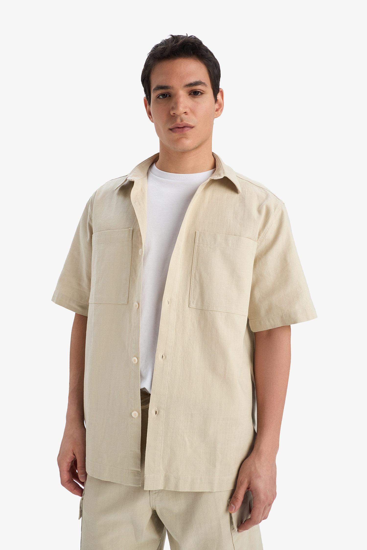 %100 Pamuk Relax Fit Yazlık Cepli Kısa Kollu Gömlek