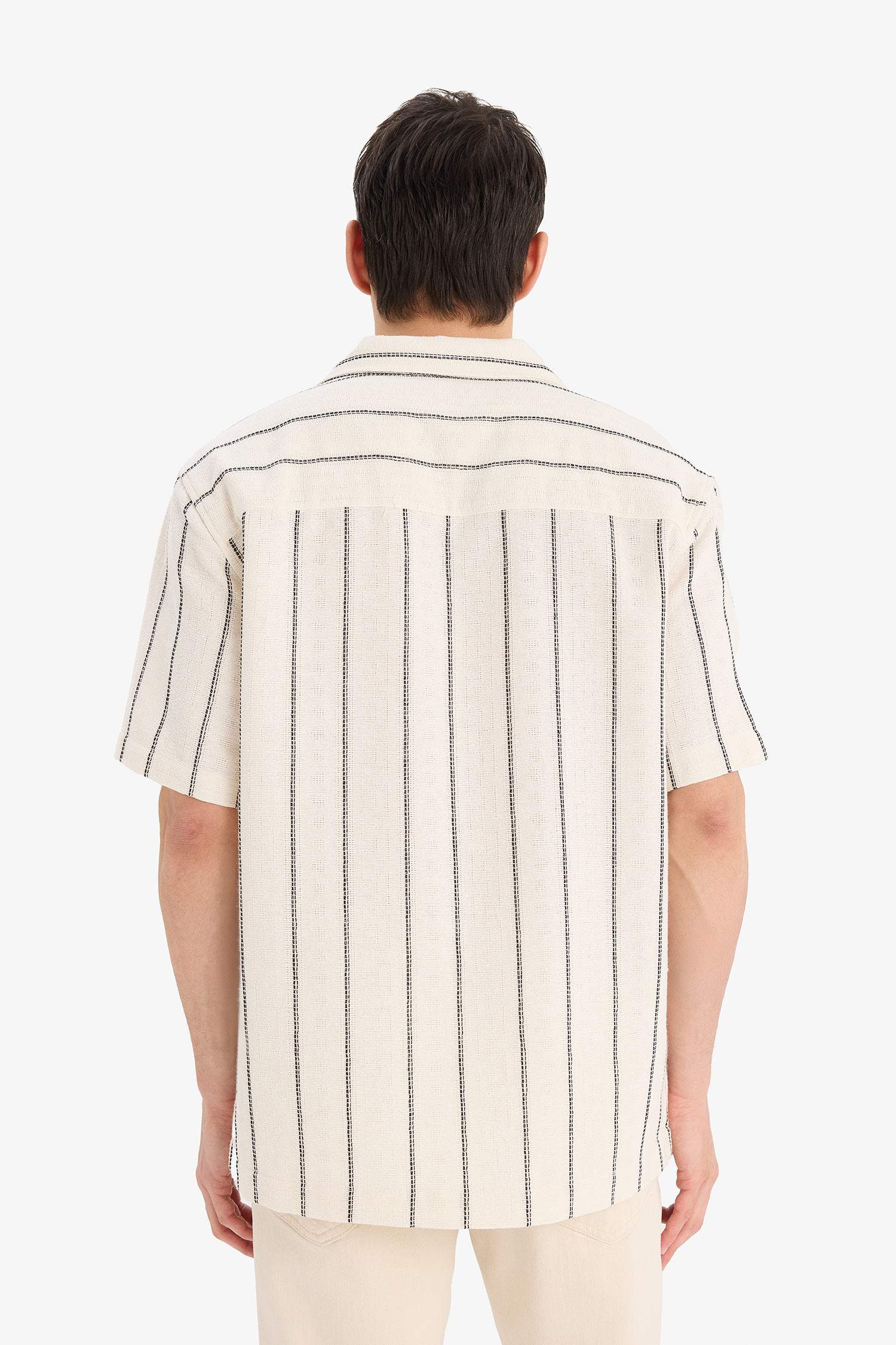 Regular Fit Apaş Yaka Yazlık Çizgili Kısa Kollu Gömlek