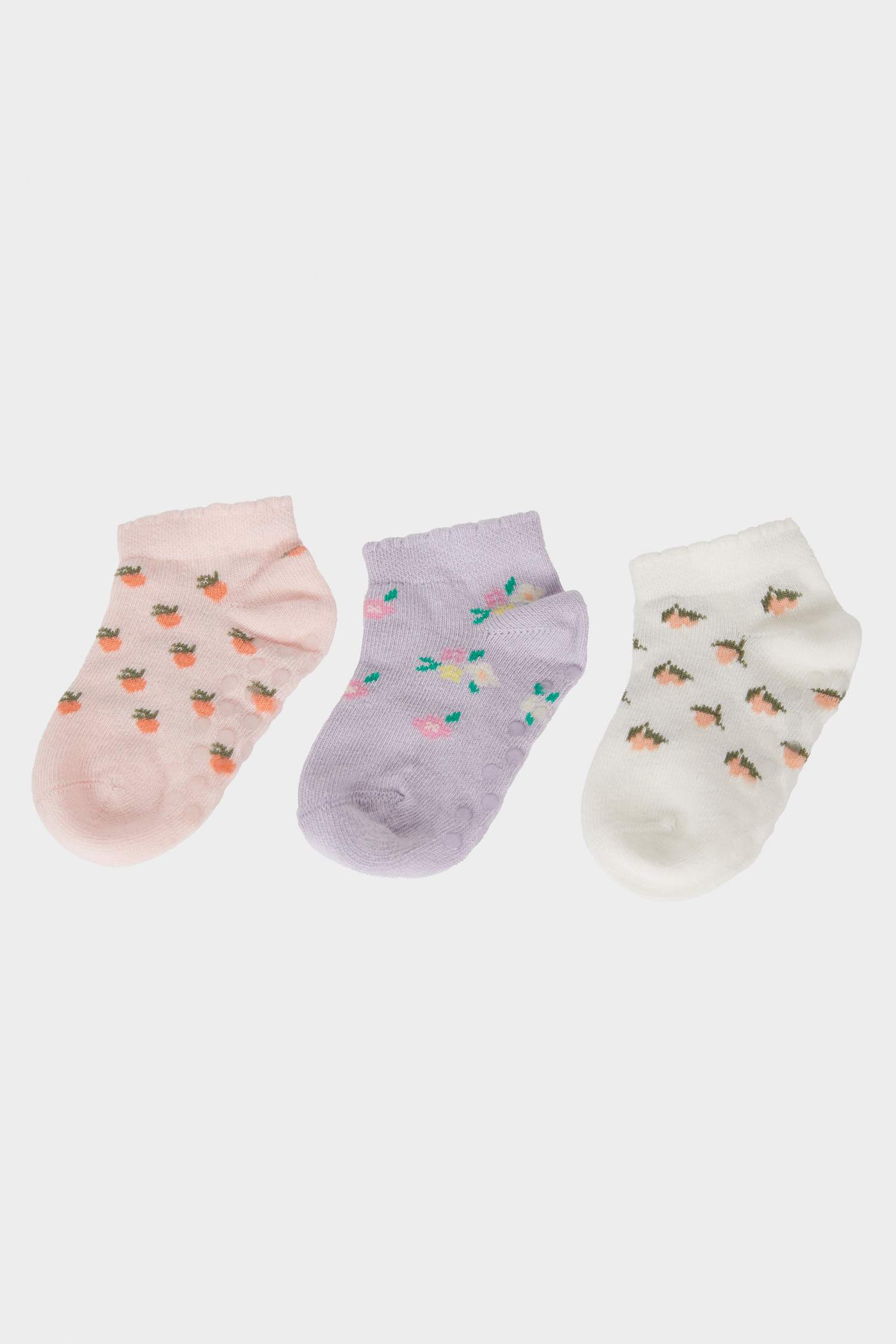 Kız Bebek Kaydırmaz Taban 3'lü Pamuklu Patik Çorap