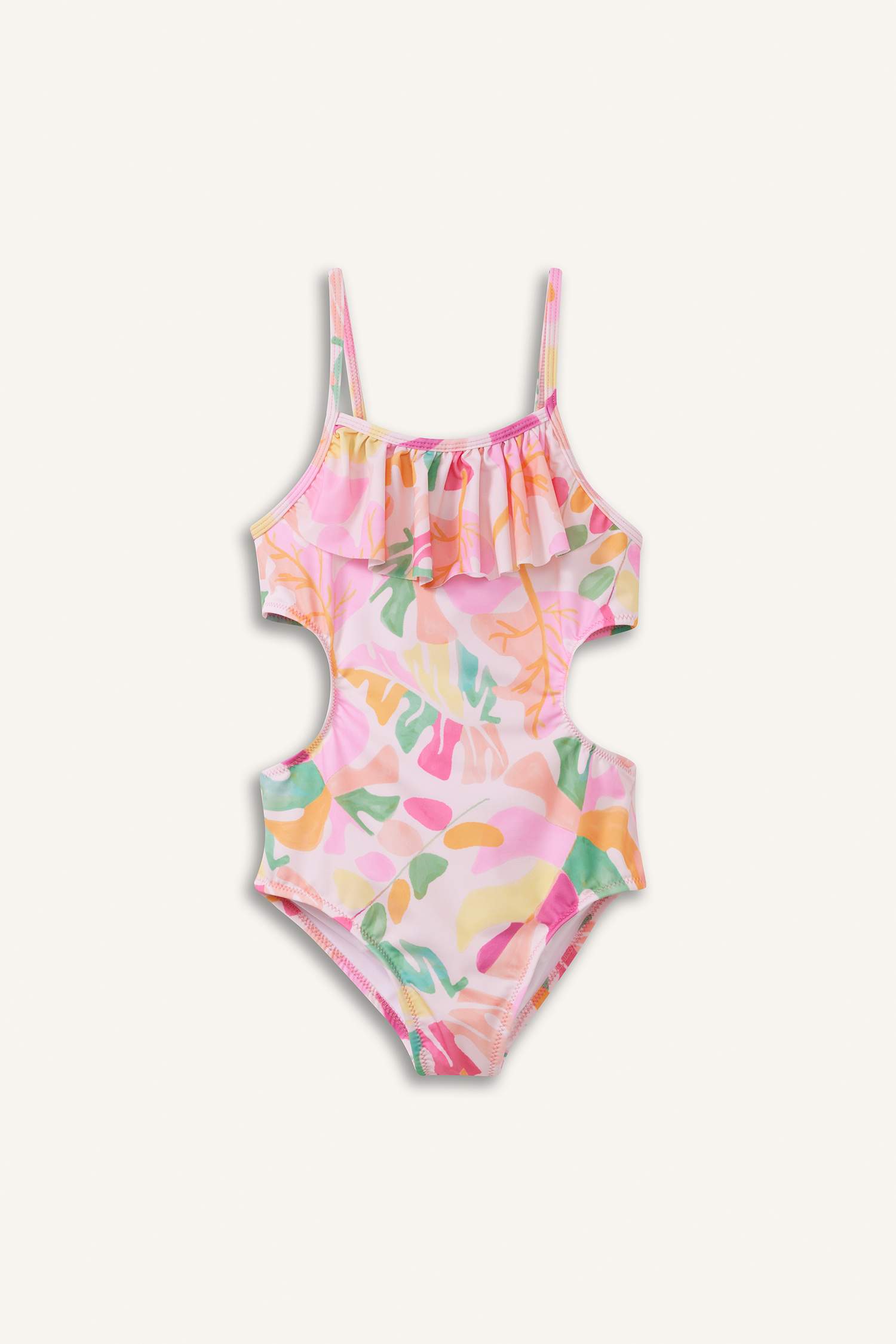 Girl Floral Combed Cotton Swimsuit