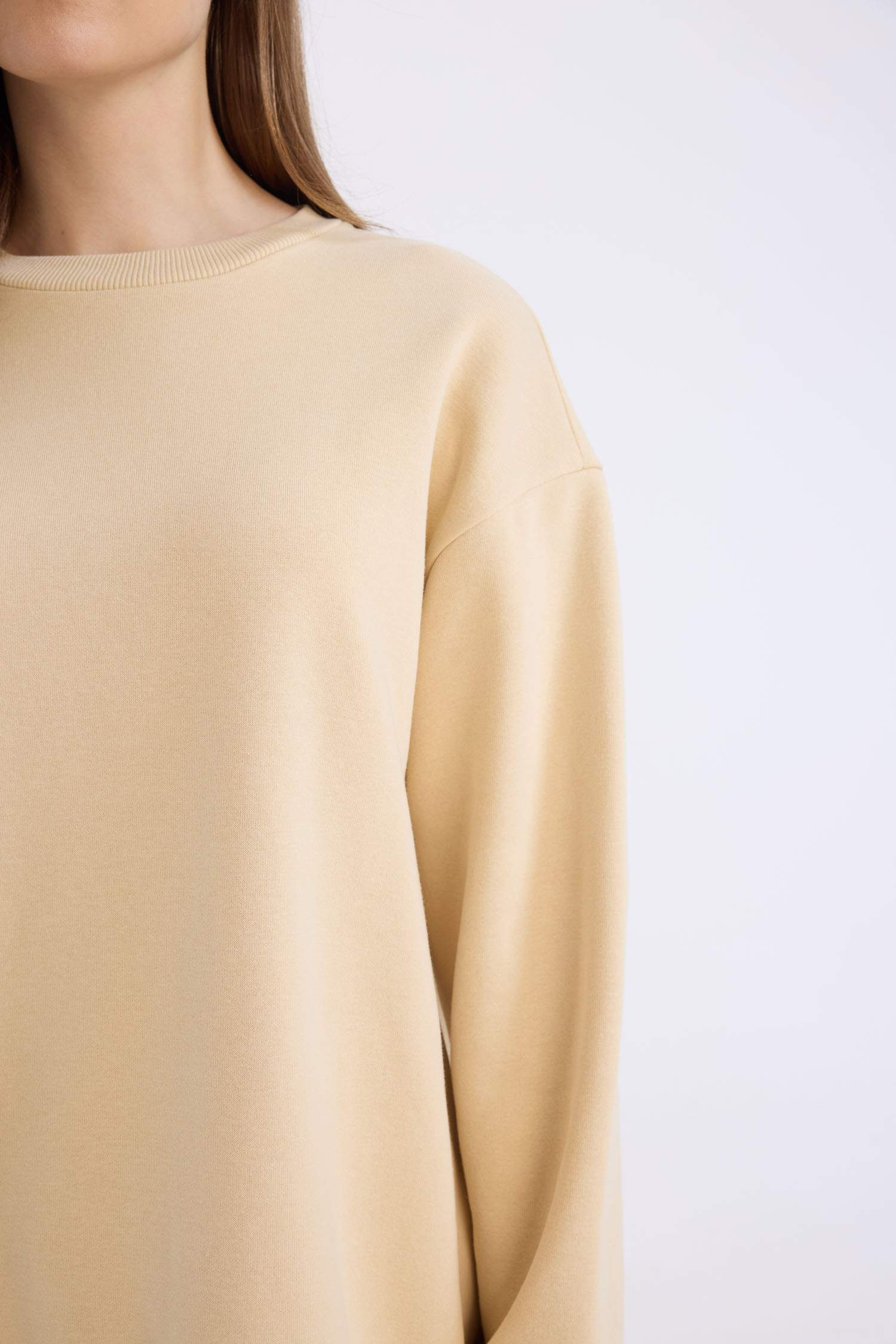 Relax Fit Bisiklet Yaka İçi Yumuşak Tüylü Kalın Sweatshirt Tunik