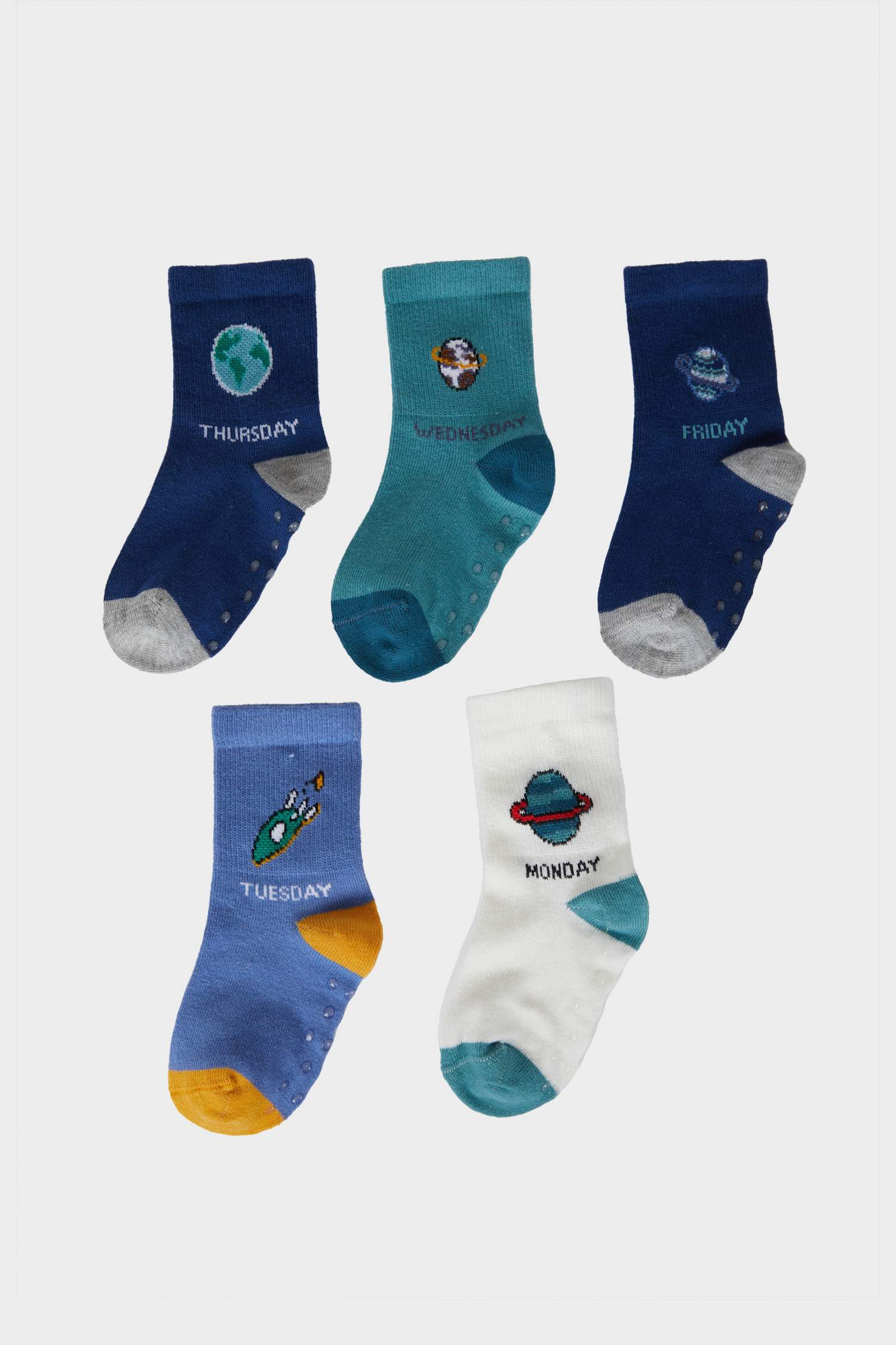 Boy Baby Non-Slip Sole 5 Piece Cotton Long Socks