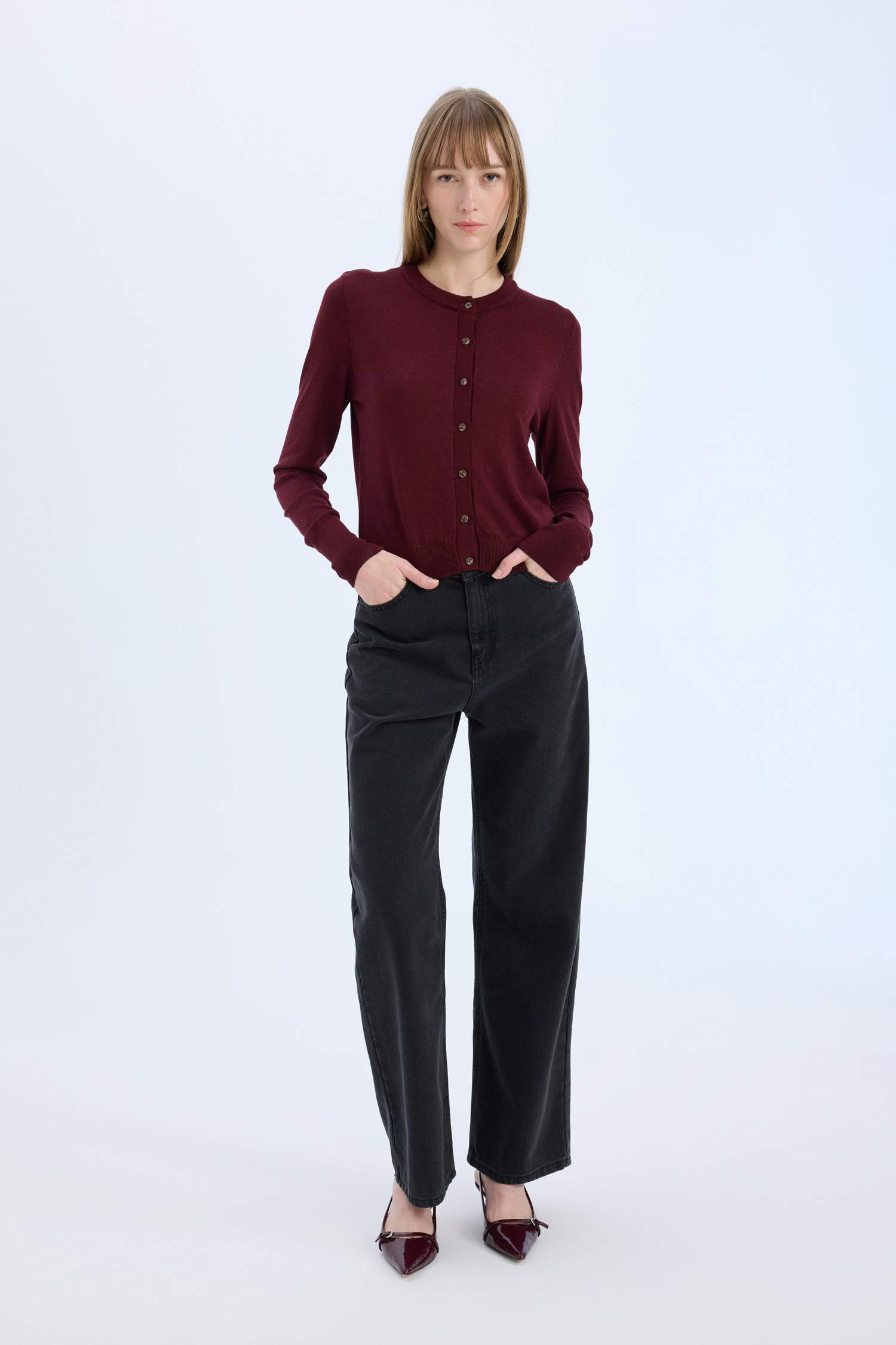 Regular Fit Bisiklet Yaka Düğmeli Triko Hırka