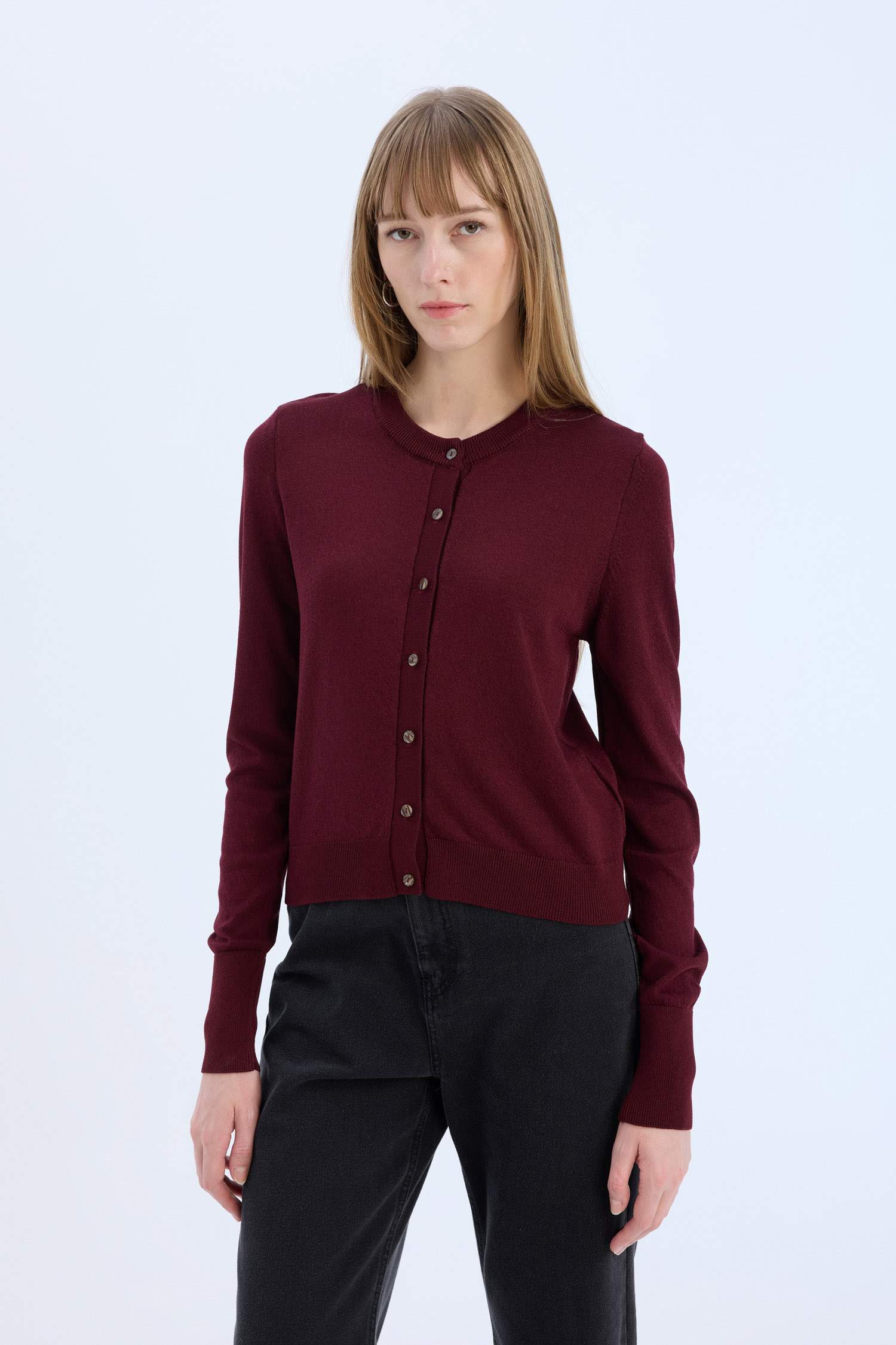 Regular Fit Bisiklet Yaka Düğmeli Triko Hırka