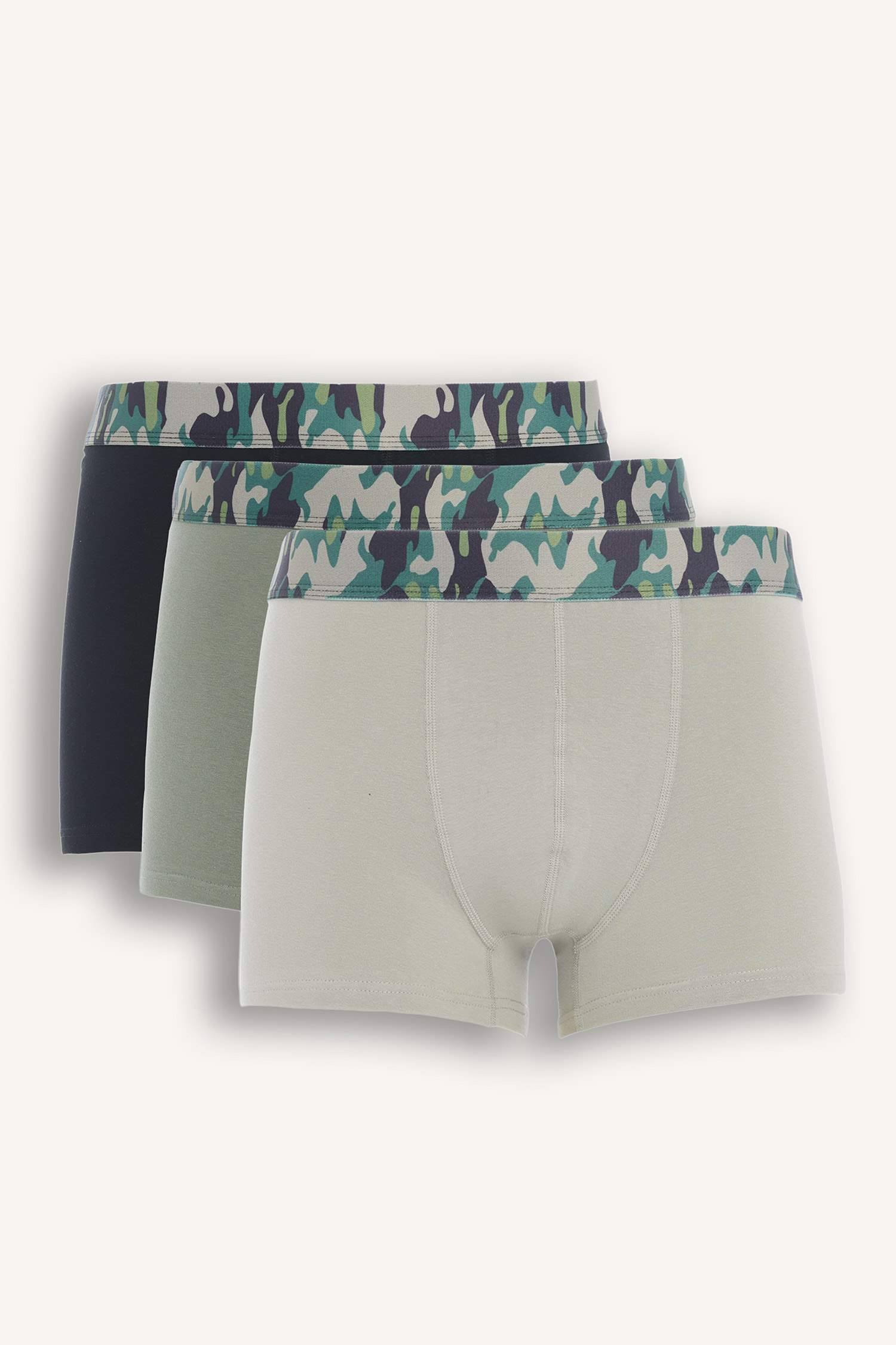 Regular Fit Camouflage Patterned 3 Piece Boxers