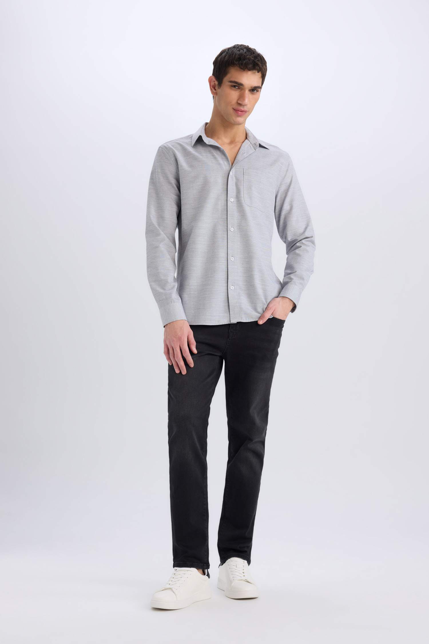 Modern Fit Polo Neck Basic Long Sleeve Shirt