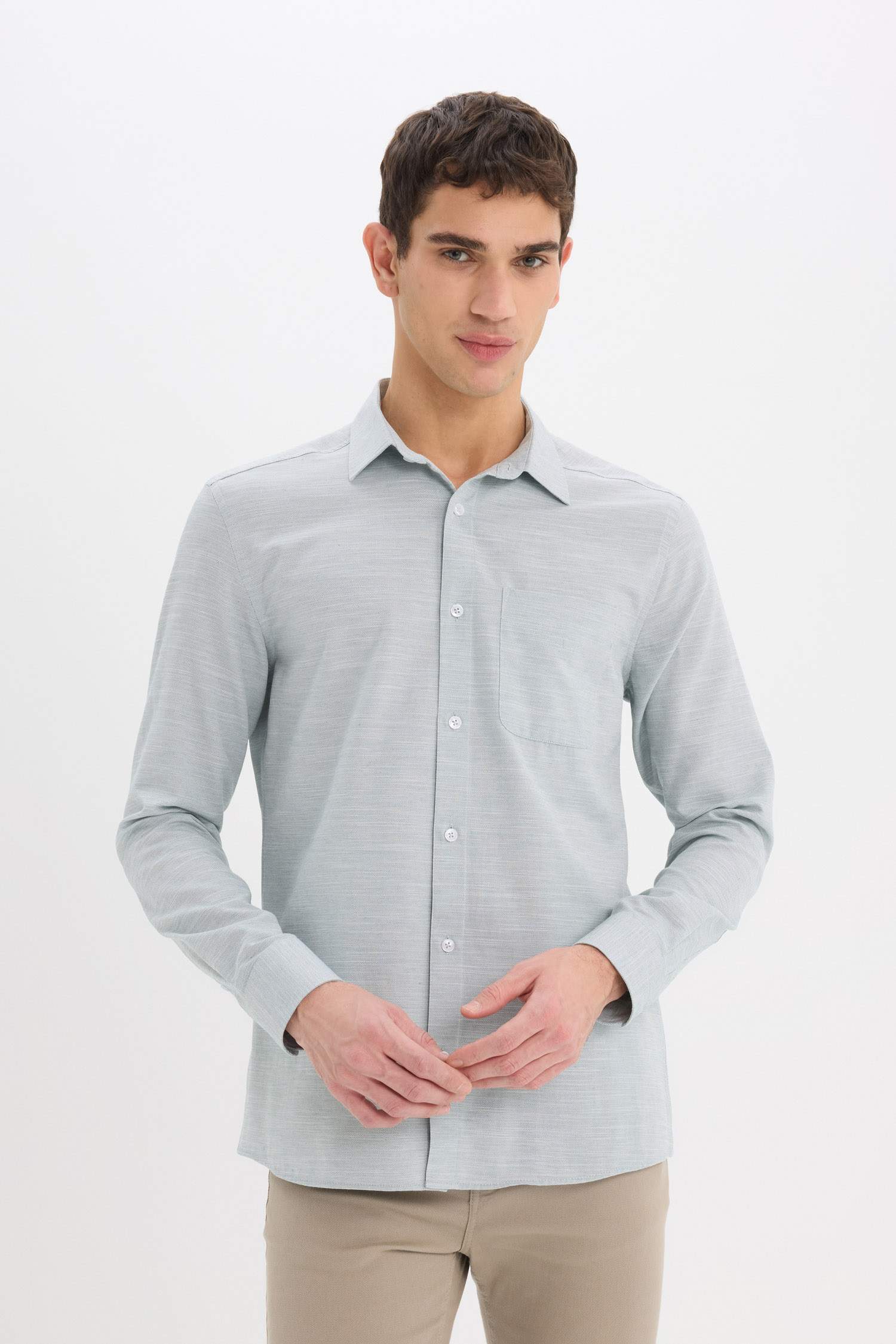 Modern Fit Polo Collar Long Sleeve Shirt