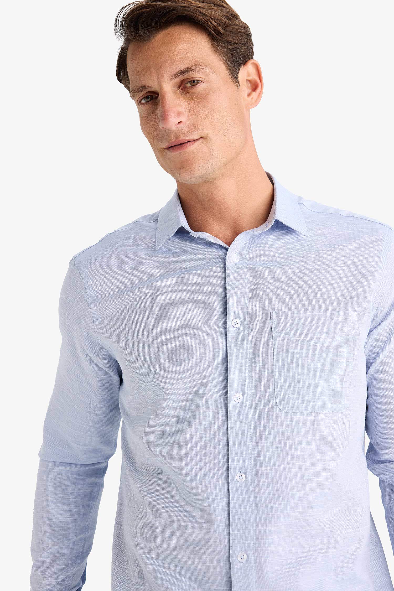 Modern Fit Polo Yaka Basic Düz Uzun Kollu Gömlek