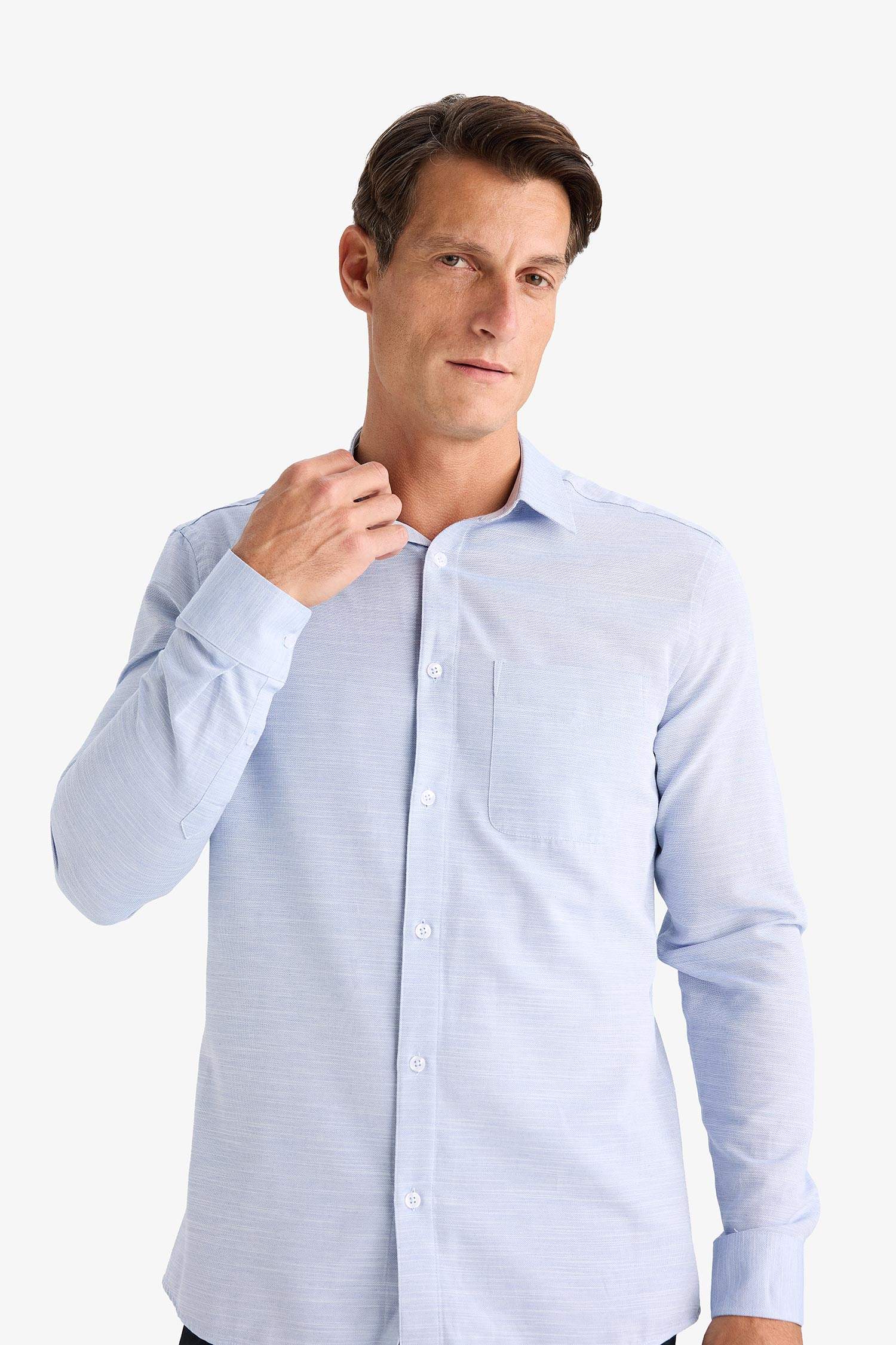 Modern Fit Polo Yaka Basic Düz Uzun Kollu Gömlek