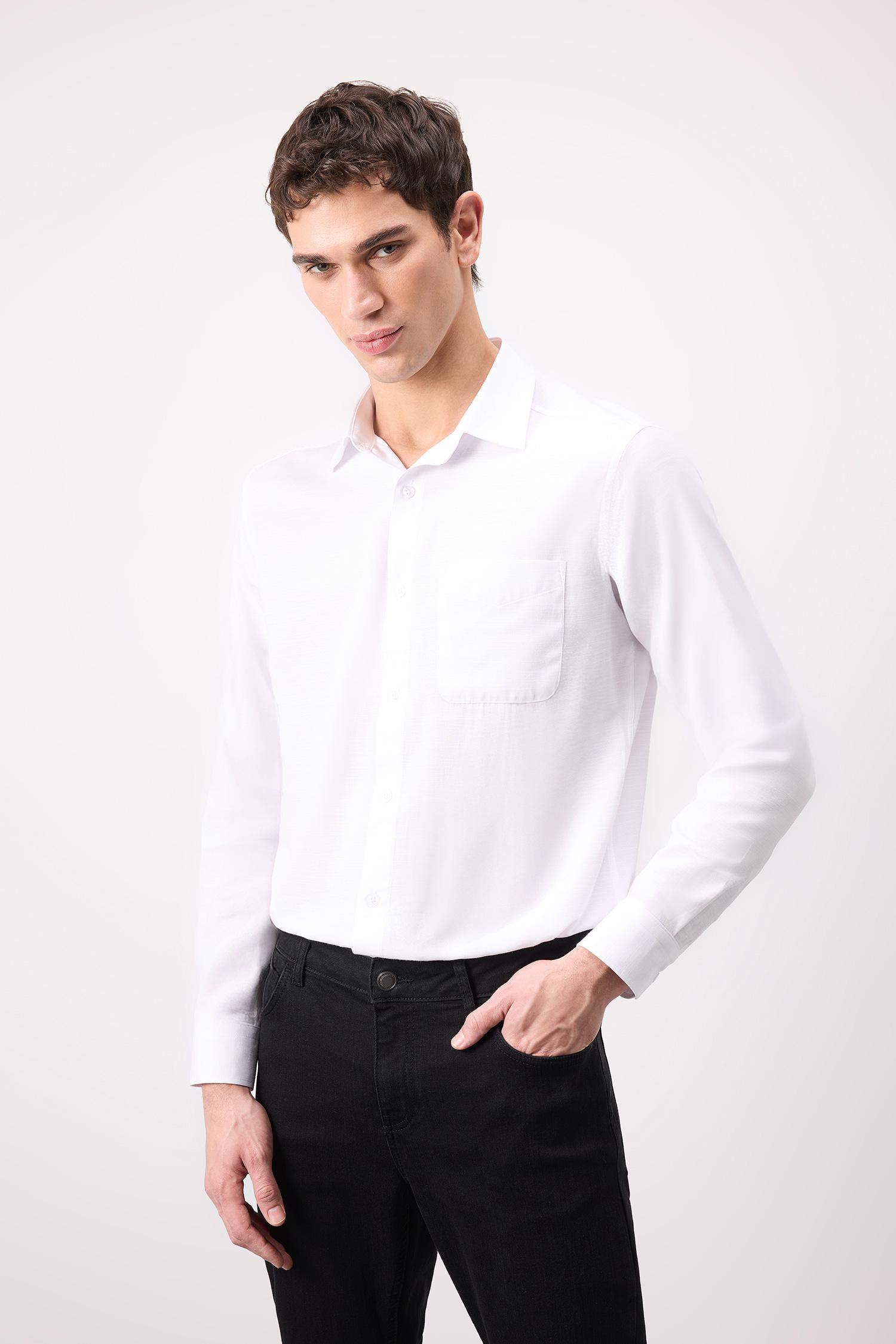 Modern Fit Polo Neck Basic Long Sleeve Shirt