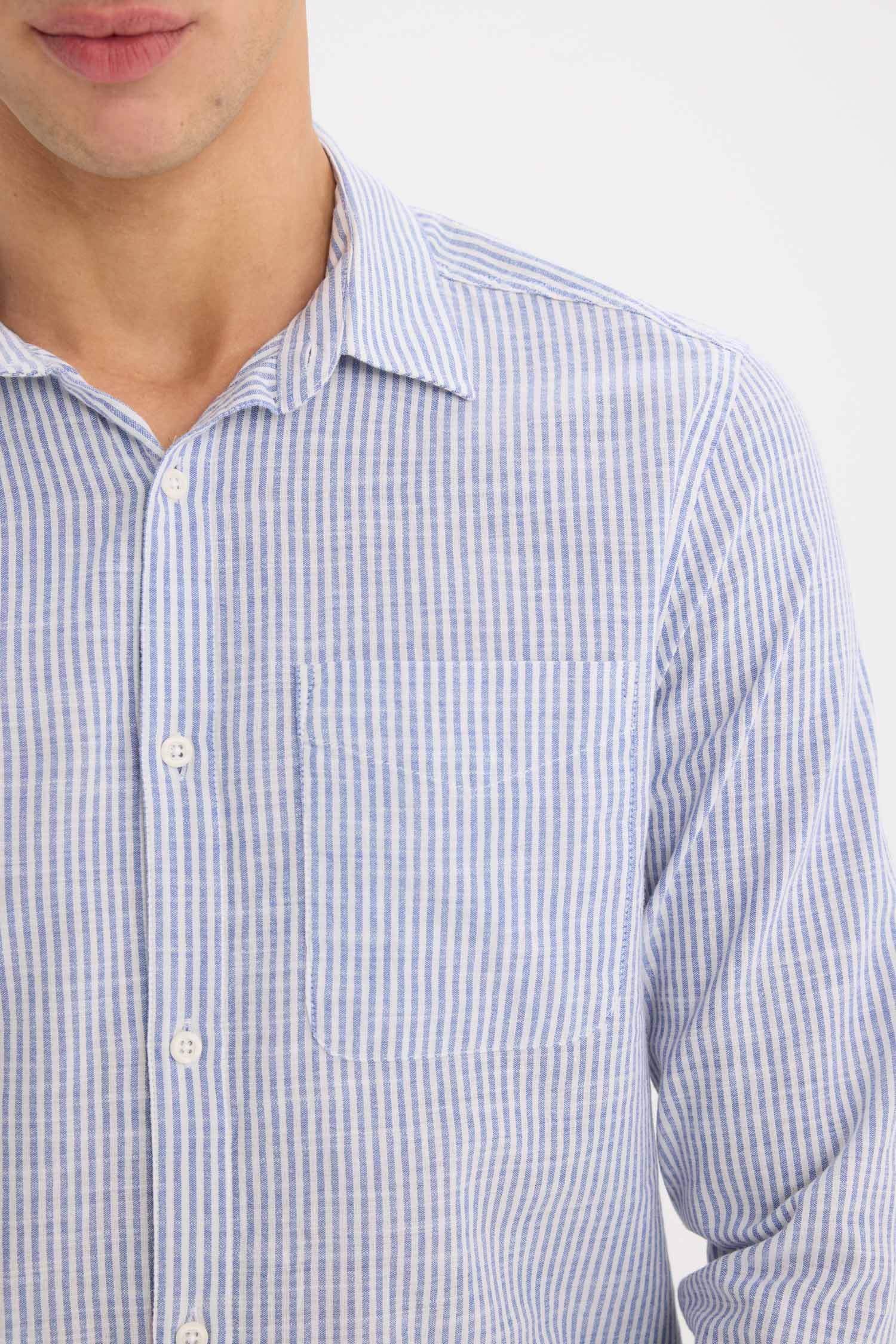 %100 Pamuk Modern Fit Polo Yaka Çizgili Uzun Kollu Gömlek