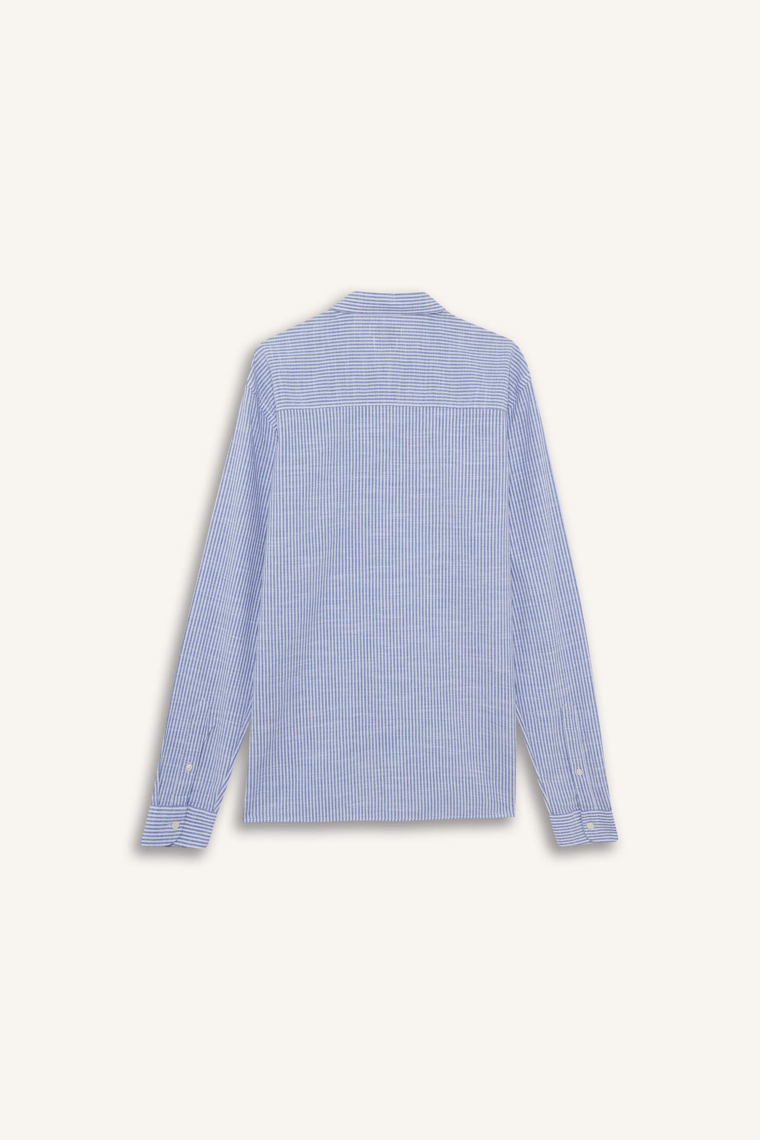 %100 Pamuk Modern Fit Polo Yaka Çizgili Uzun Kollu Gömlek