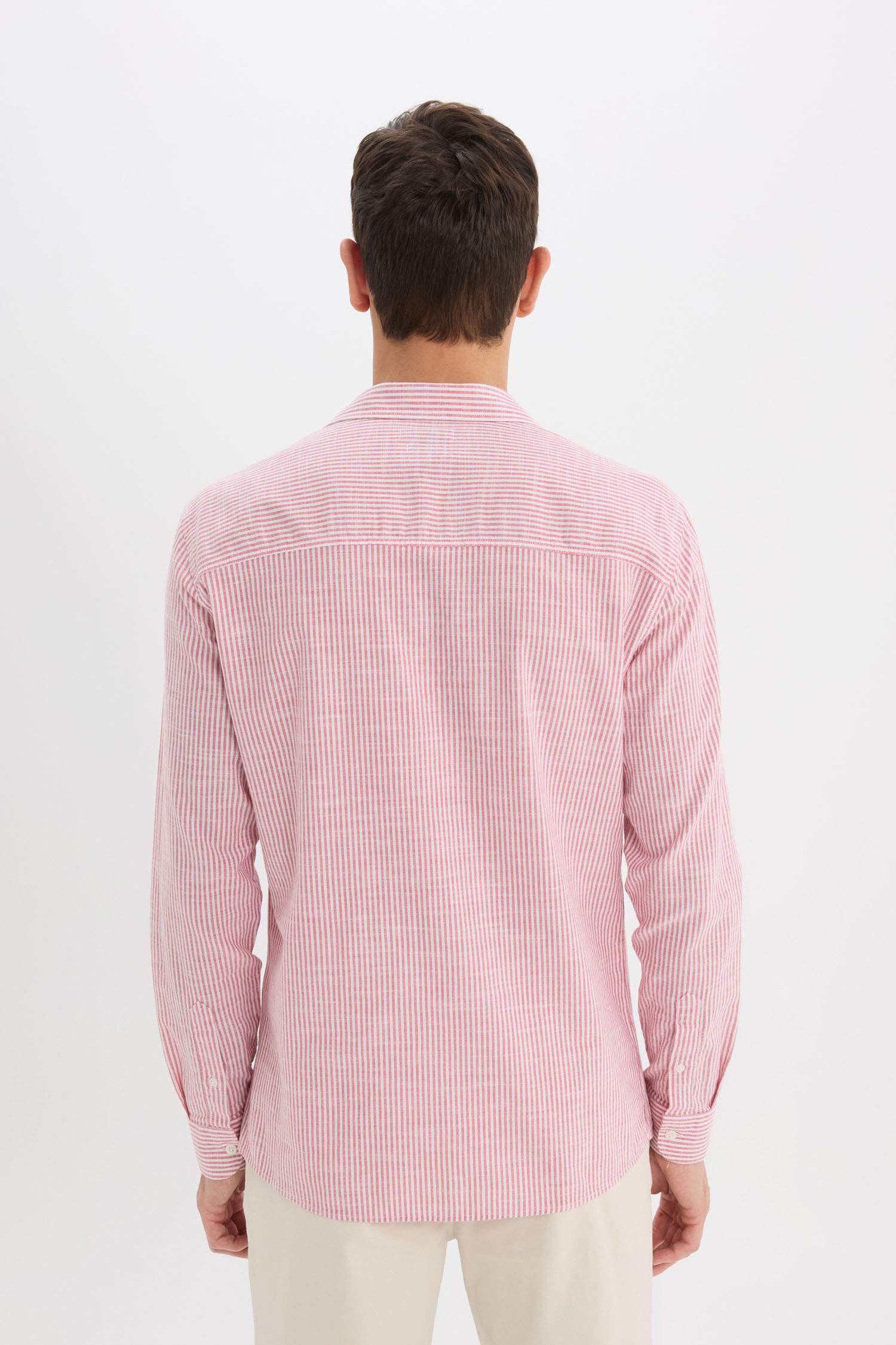 Modern Fit Polo Collar Striped Long Sleeve Shirt