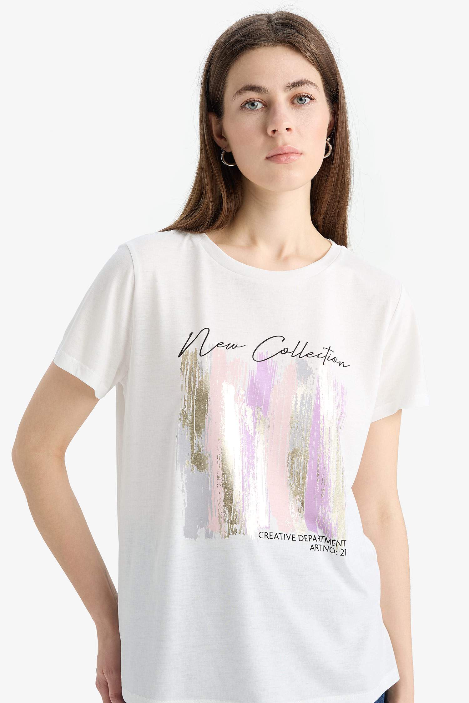 Regular Fit Bisiklet Yaka Baskılı Kısa Kollu Tişört