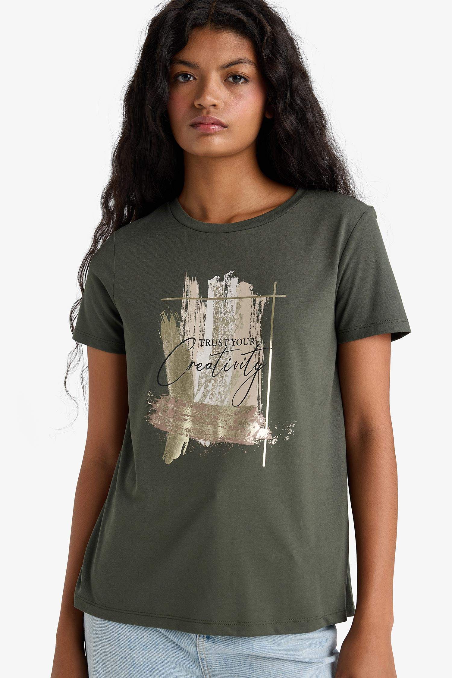 تيشيرت نص ردن قصة مريحة بياخة مستديرة