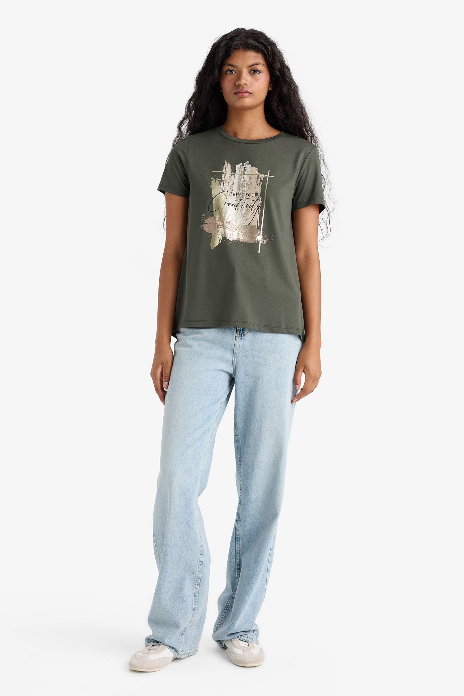 تيشيرت نص ردن قصة مريحة بياخة مستديرة