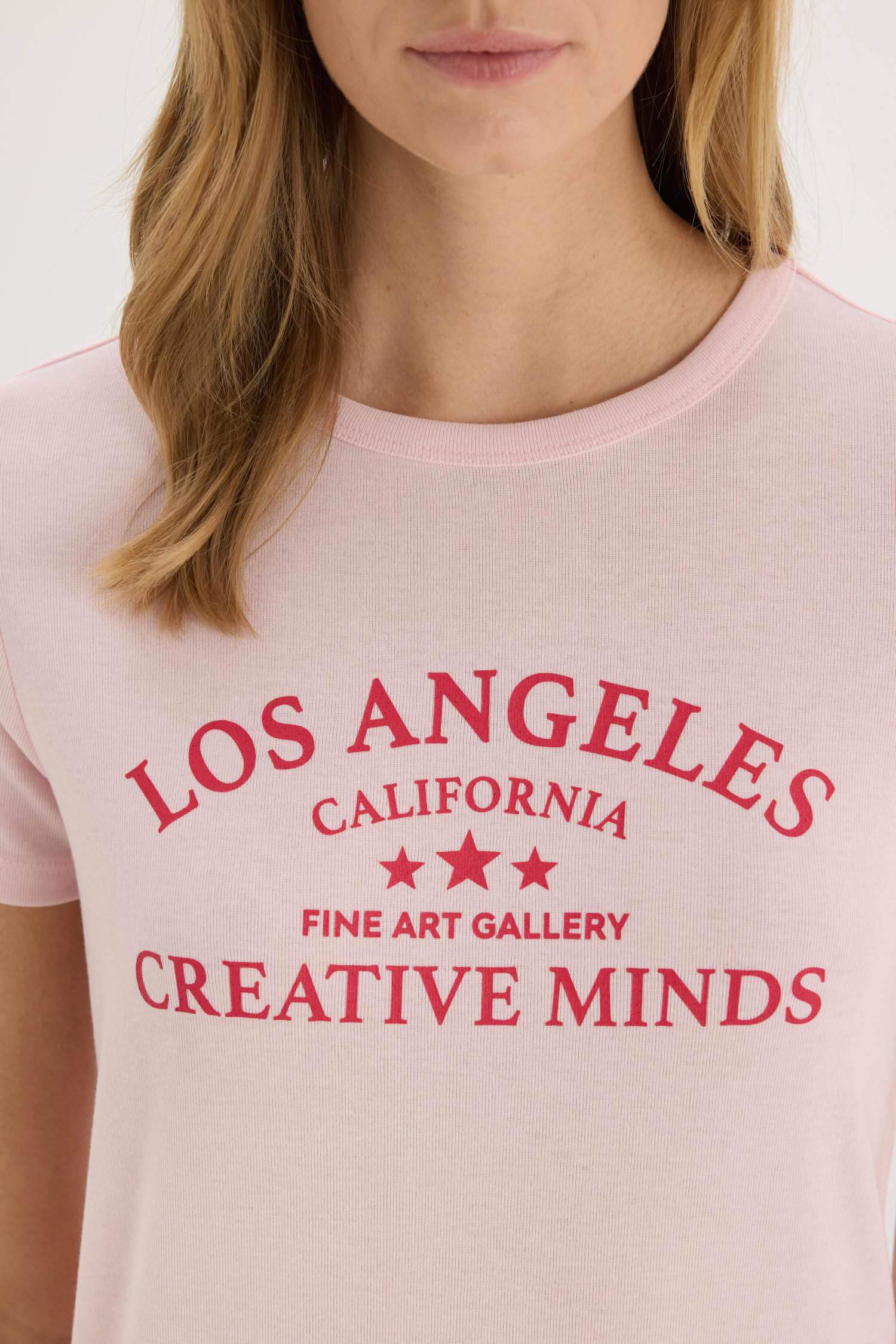 تيشيرت مضلع مطبوع قصة عادية برقبة مستديرة