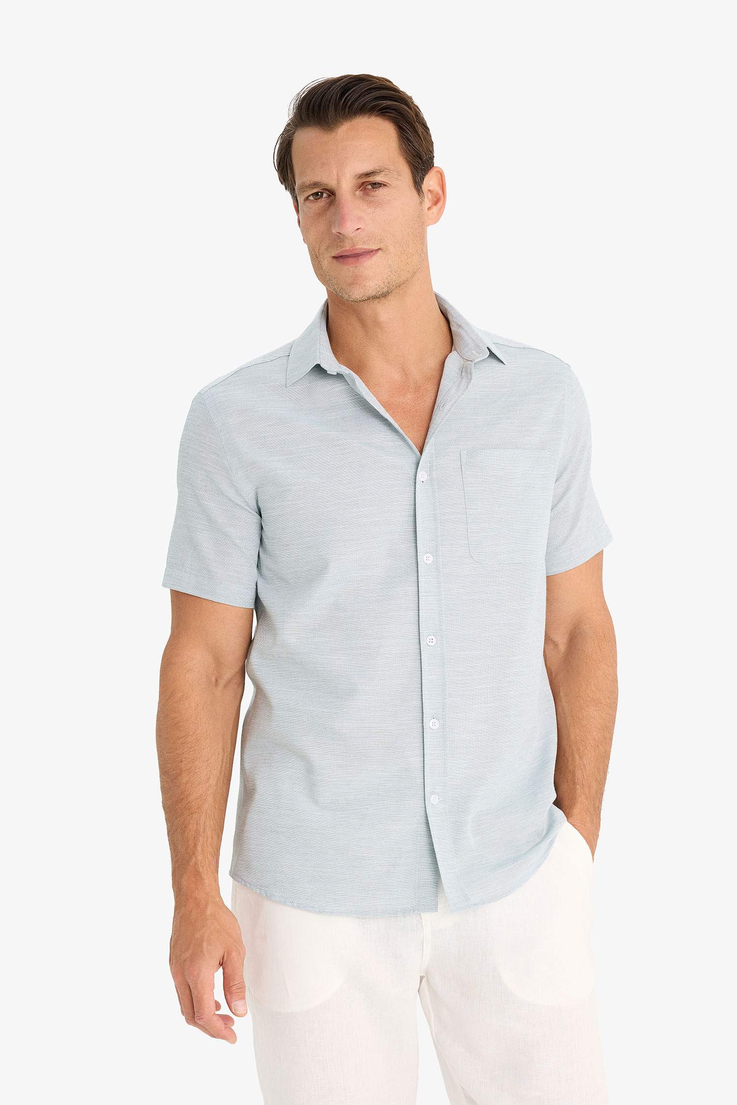 Modern Fit Yazlık Polo Yaka Basic Düz Kısa Kollu Gömlek