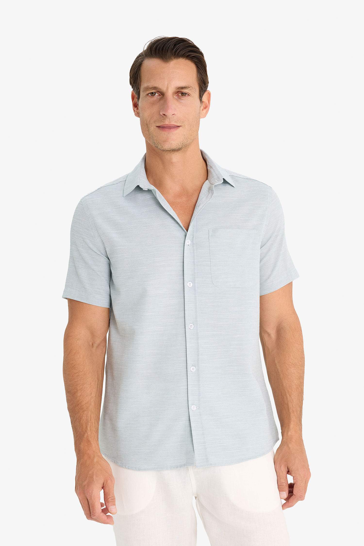 Modern Fit Yazlık Polo Yaka Basic Düz Kısa Kollu Gömlek