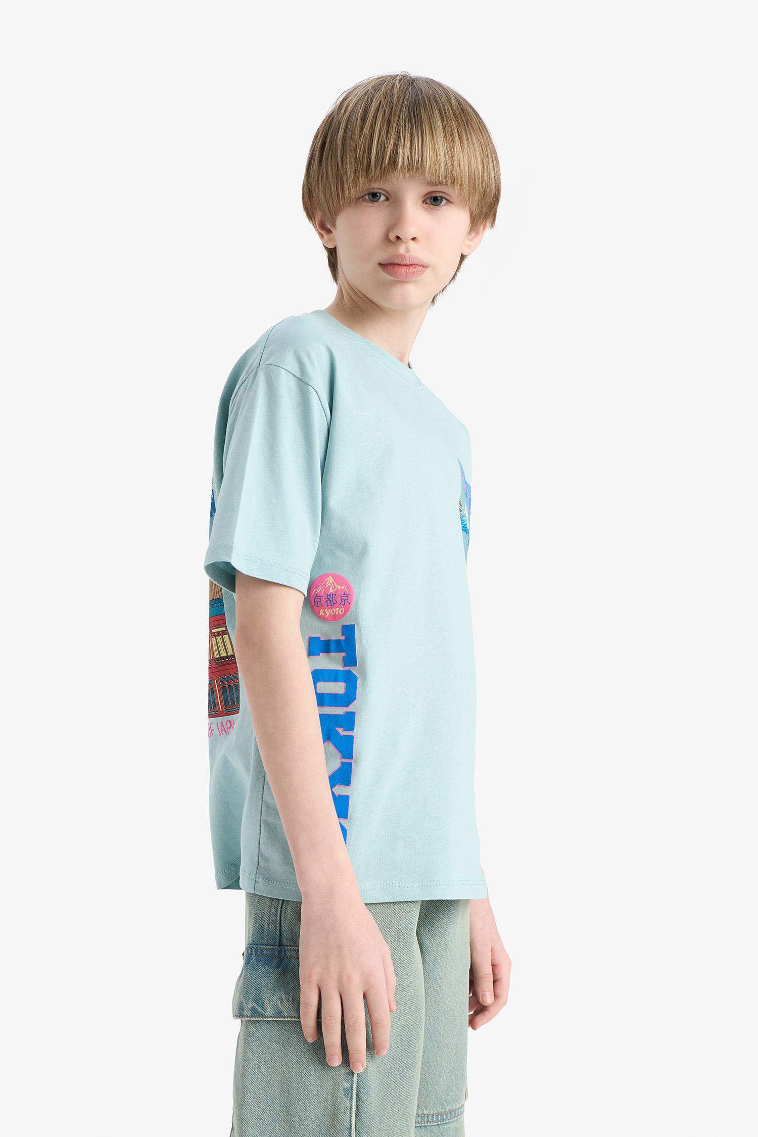 Ұлдарға дөңгелек жаға басып шығарылған қысқа жеңді Қысқа жеңді футболка