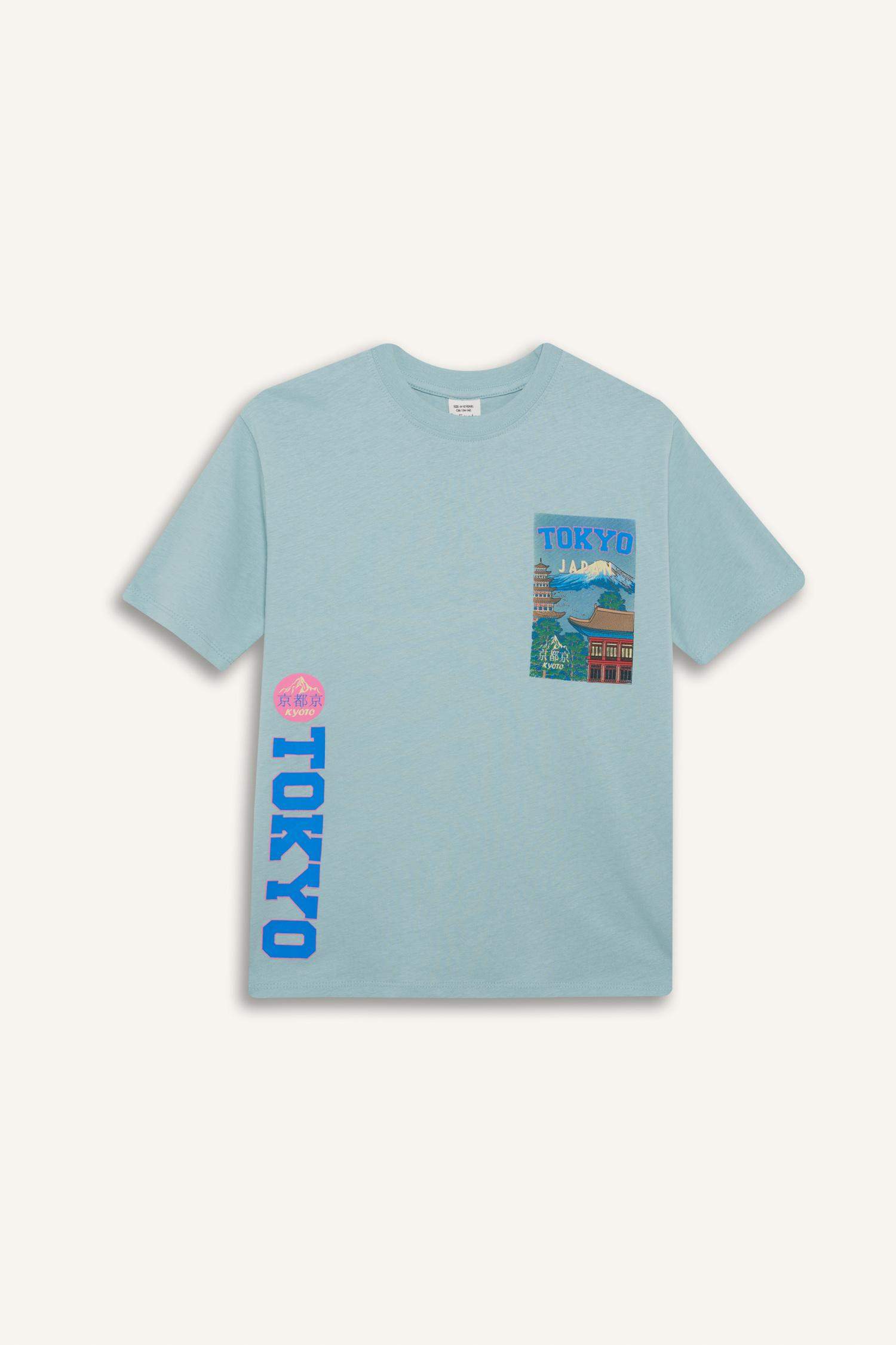 Ұлдарға дөңгелек жаға басып шығарылған қысқа жеңді Қысқа жеңді футболка