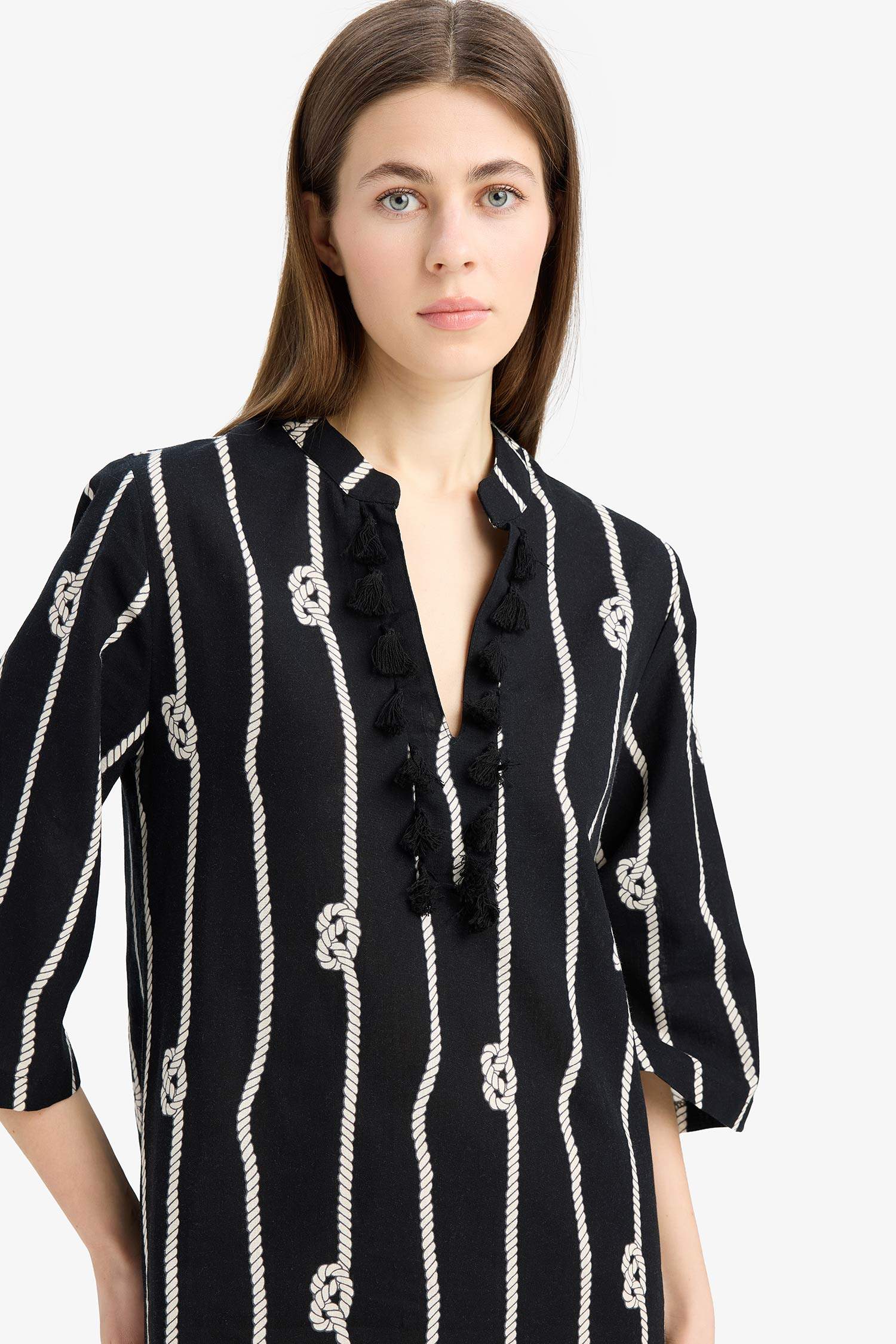 Regular Fit Desenli Pamuklu Midi Plaj Elbisesi-Fall in Love