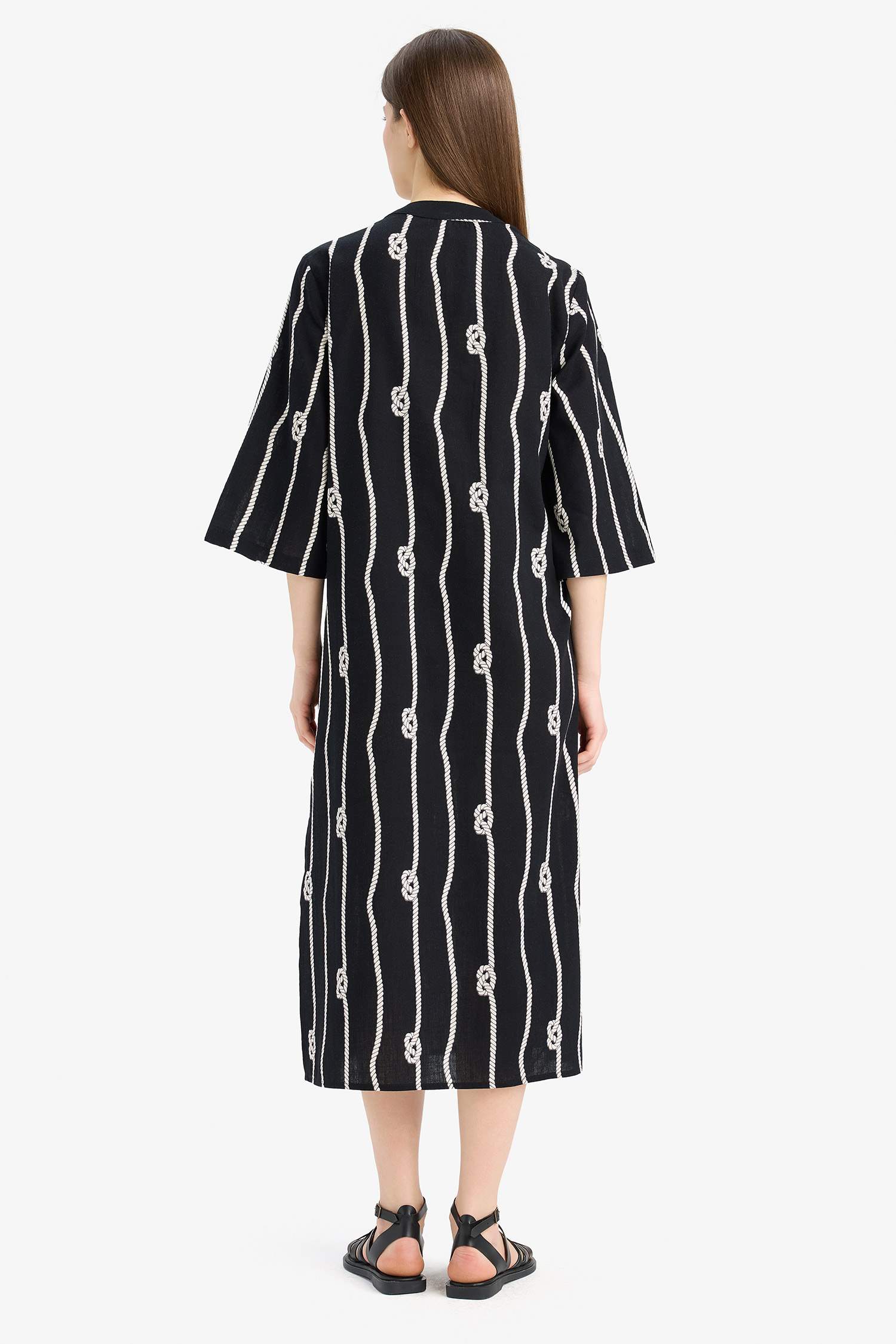 Regular Fit Desenli Pamuklu Midi Plaj Elbisesi-Fall in Love