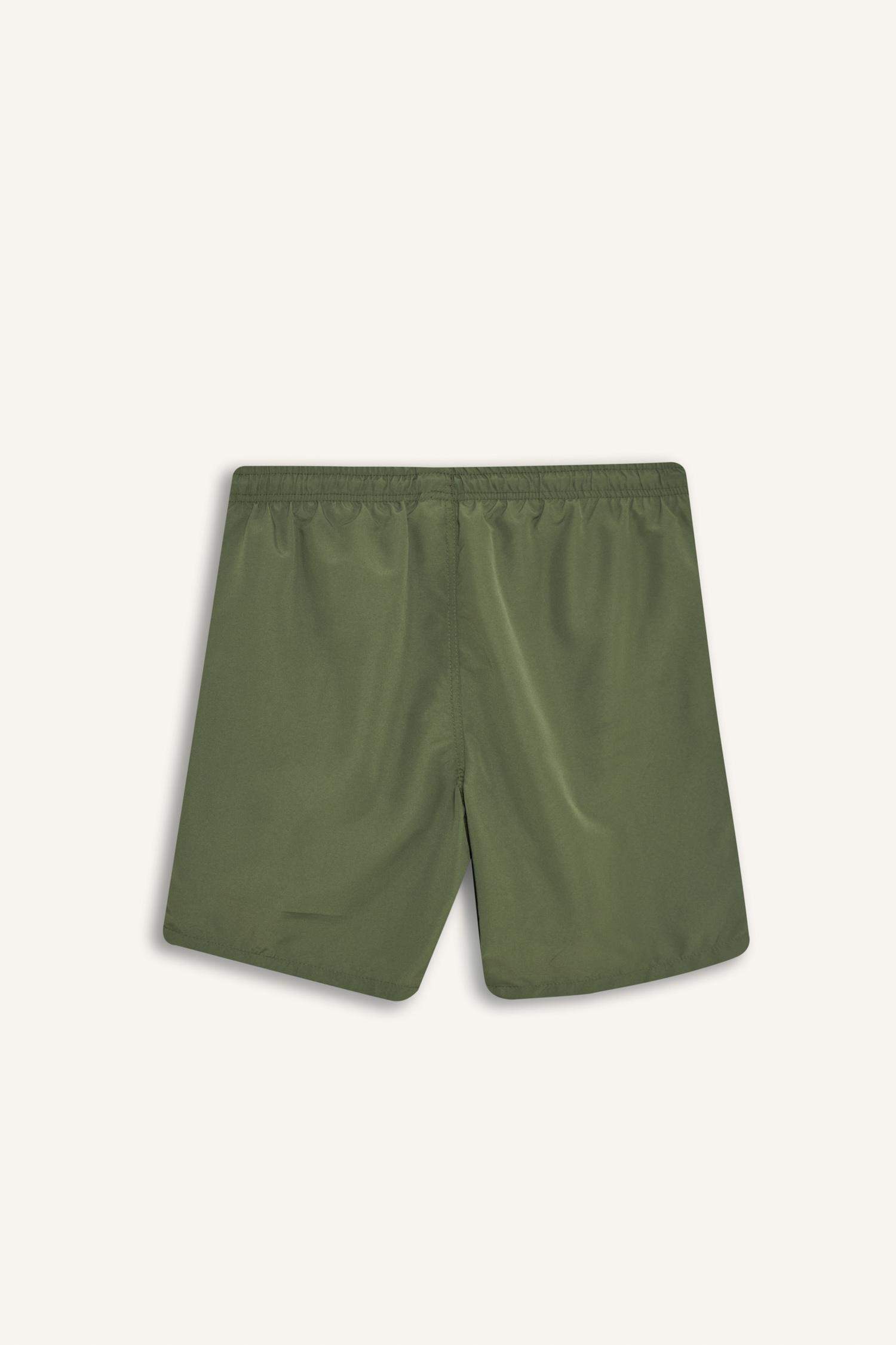 Regular Fit Kısa Boy Cepli File Astarlı Beli Bağcıklı Düz Hafif Kumaş Deniz Şortu