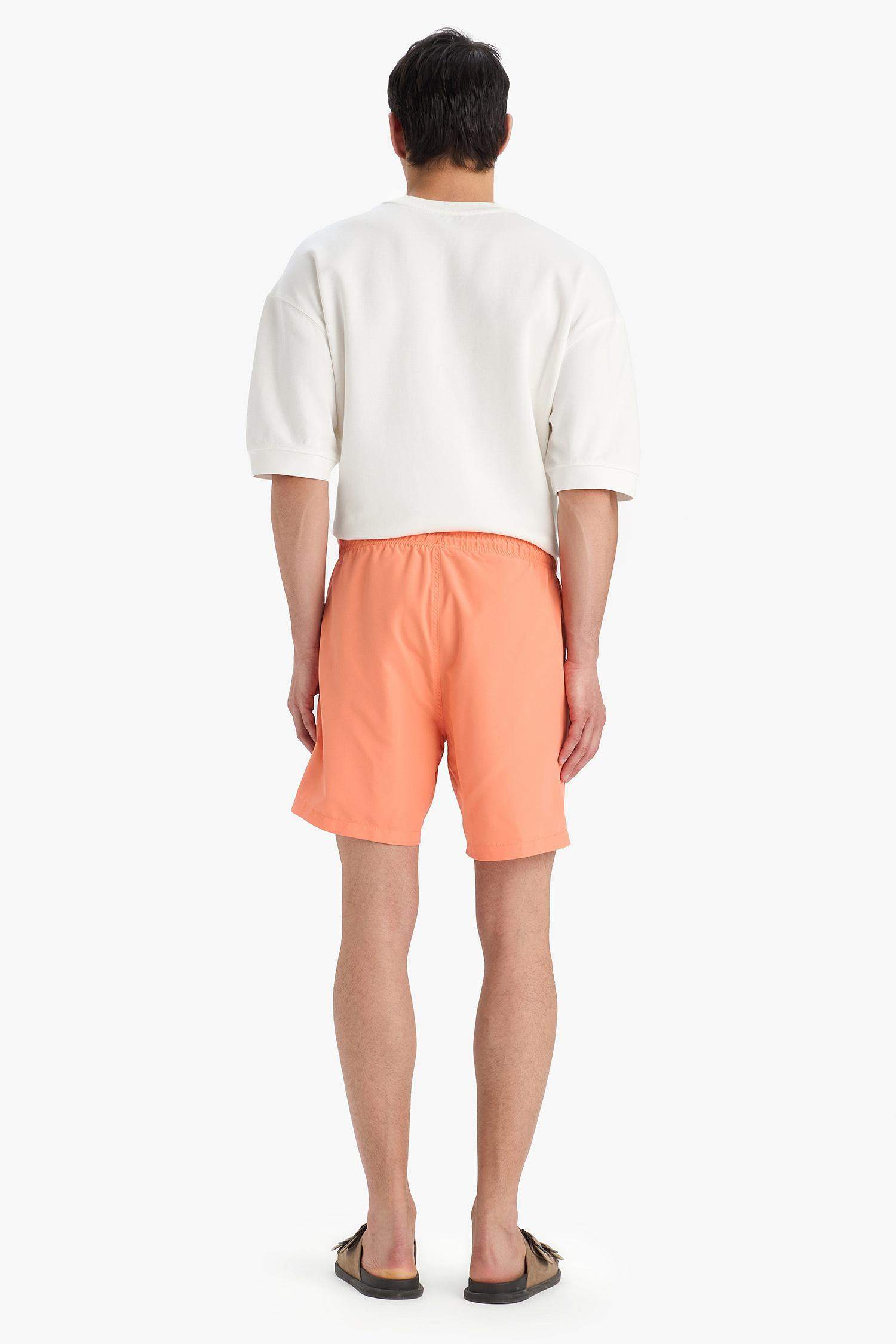 Regular Fit Kısa Boy Cepli File Astarlı Beli Bağcıklı Düz Hafif Kumaş Deniz Şortu