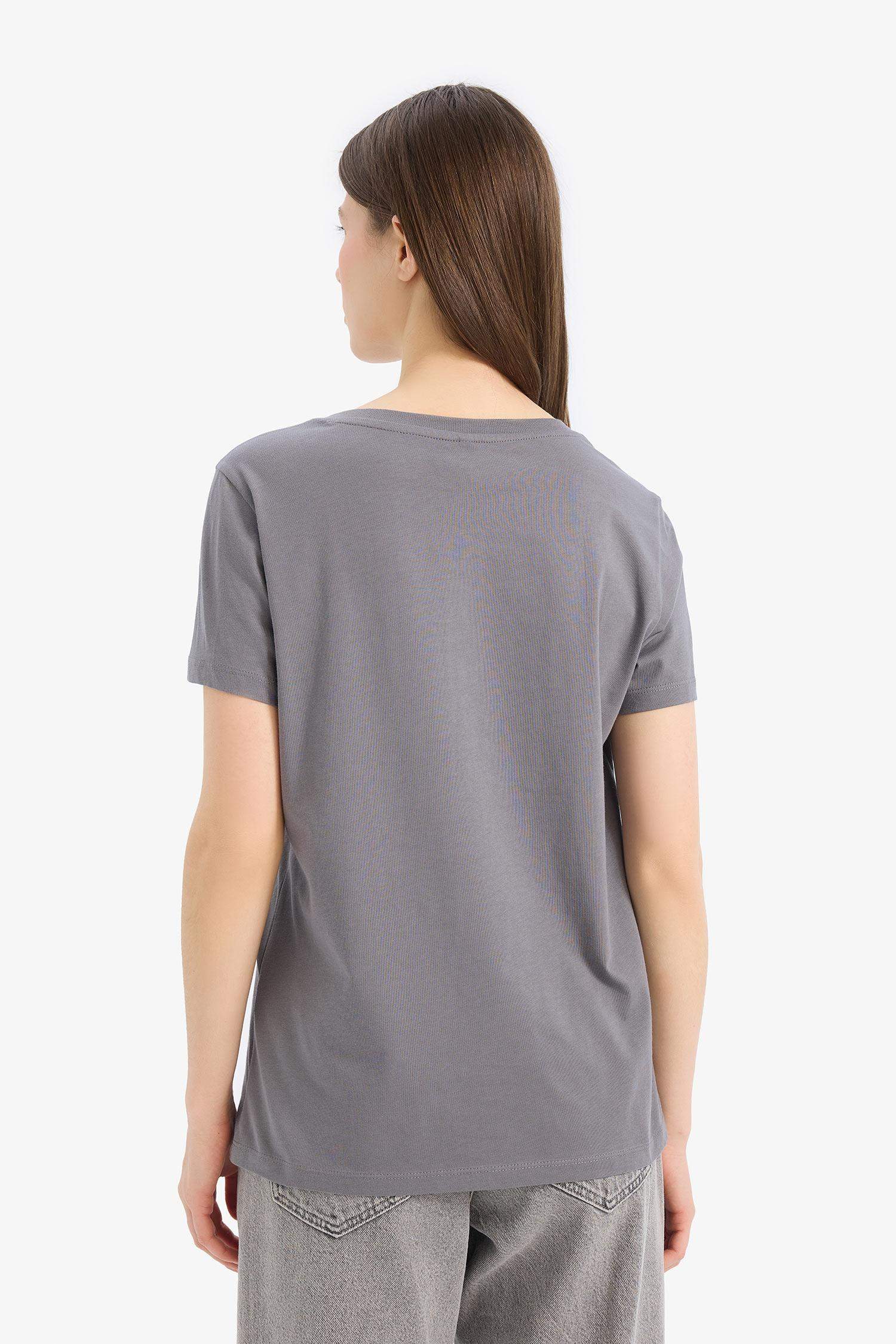 Regular Fit Bisiklet Yaka Baykuş Desenli Penye Kısa Kollu Tişört