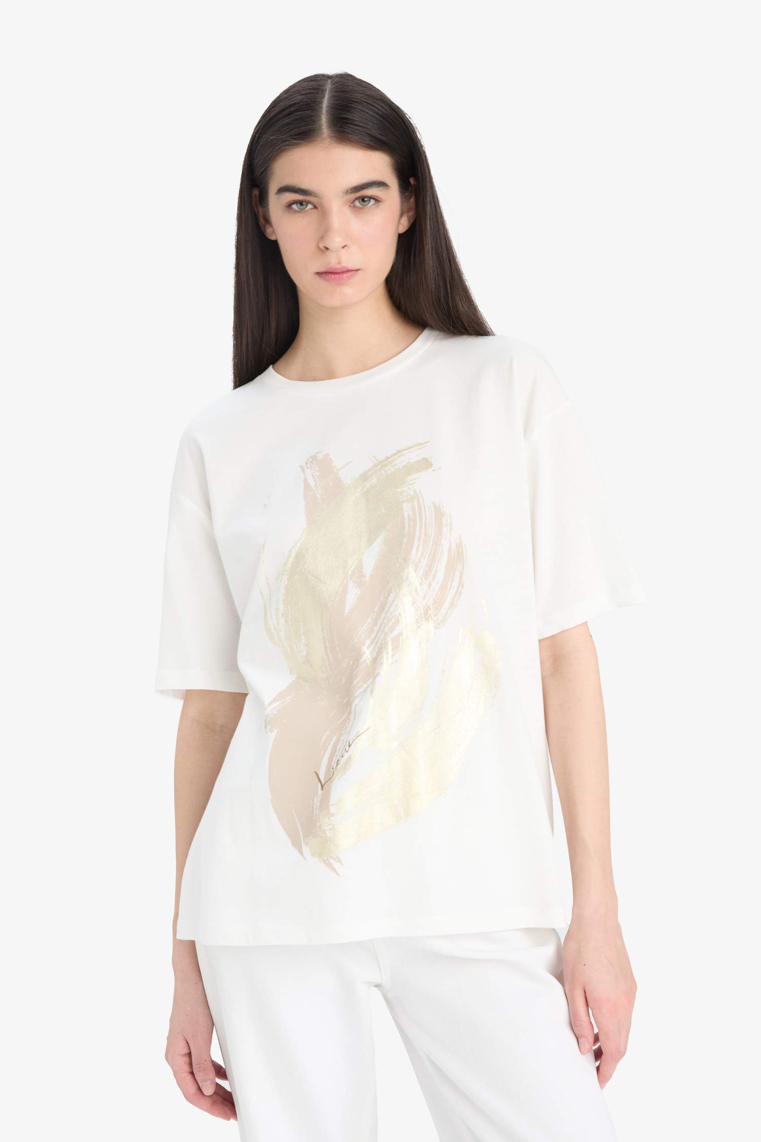 Regular Fit Bisiklet Yaka Baskılı Penye Kısa Kollu Tişört