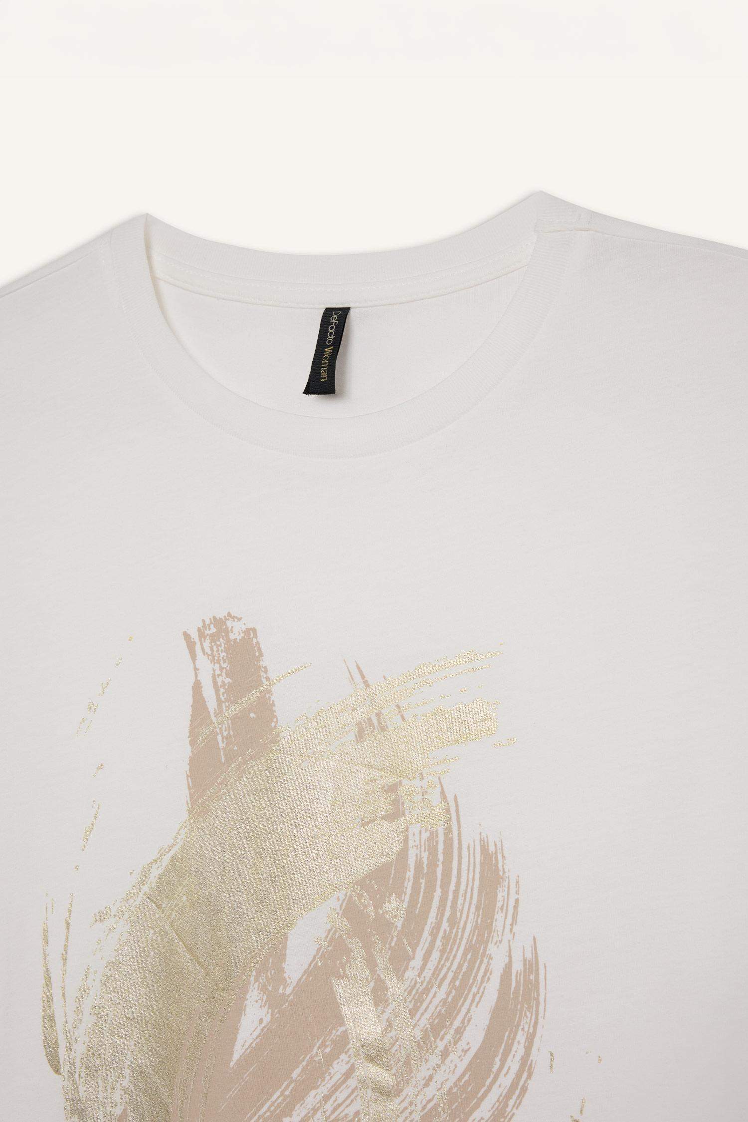 Regular Fit Bisiklet Yaka Baskılı Penye Kısa Kollu Tişört