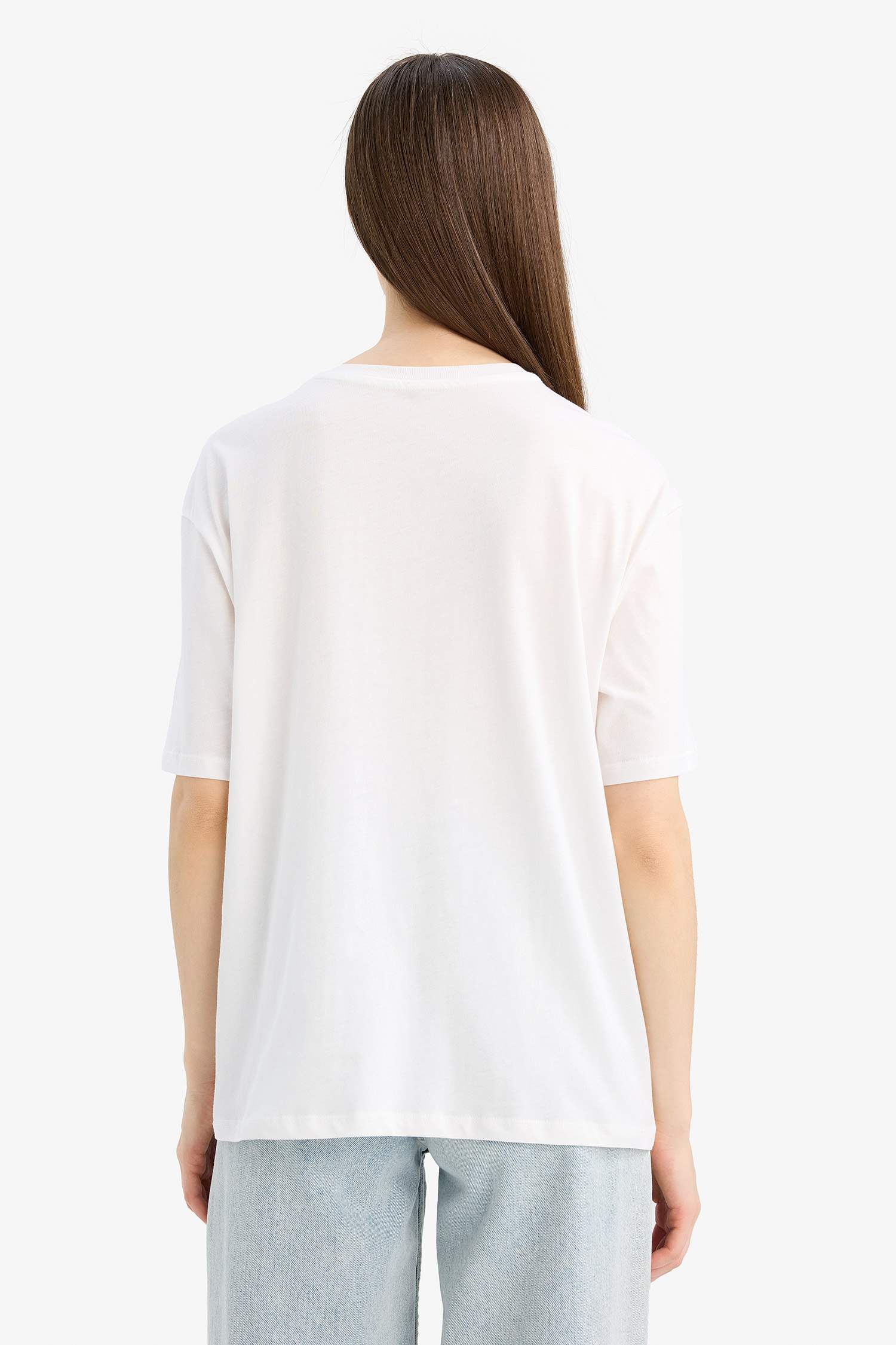 Regular Fit Bisiklet Yaka Kız Baskılı Penye Kısa Kollu Tişört